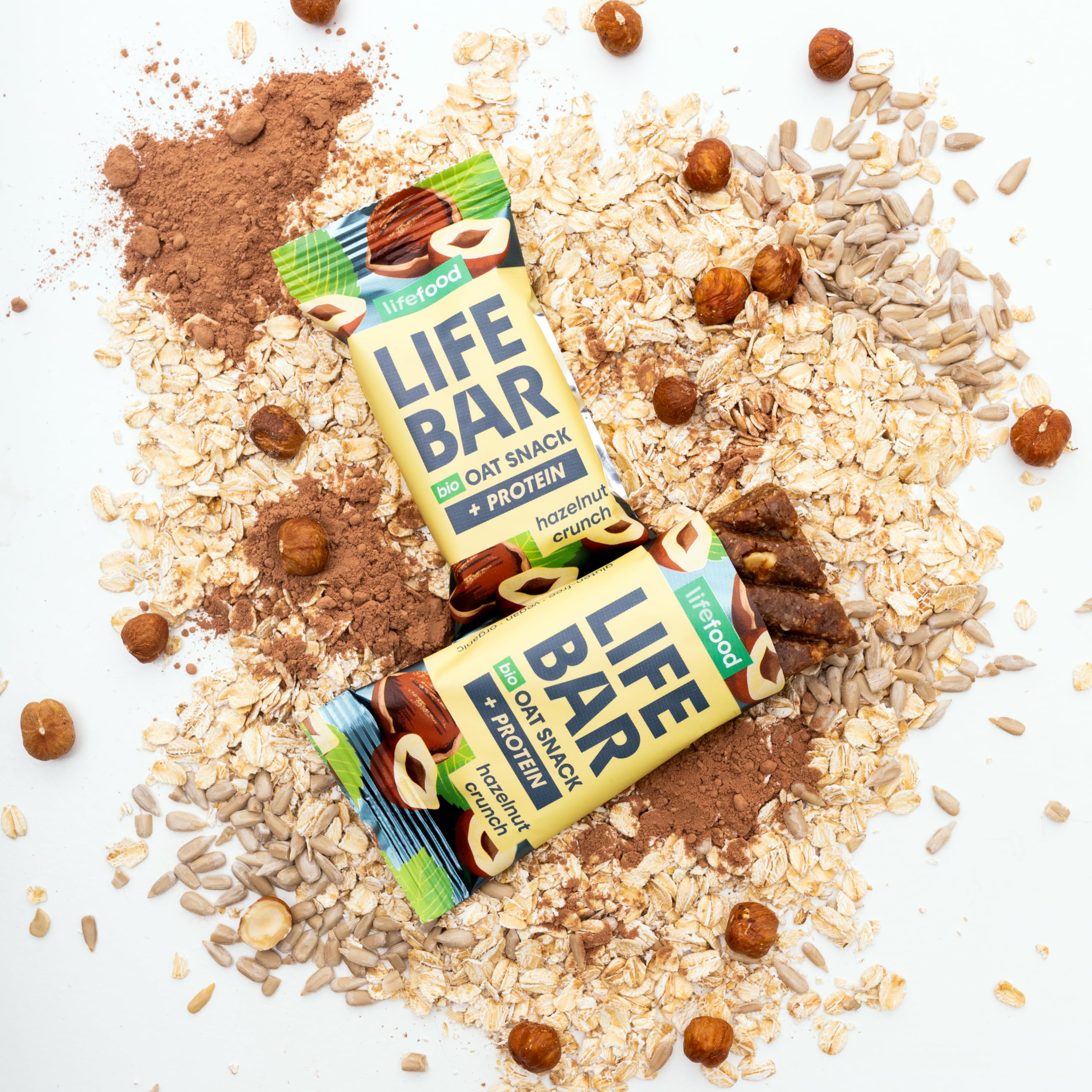 lifefood Lifebar Haferriegel, Hafer Riegel, Haferflocken Riegel, Hafer Snack BIO Vegan Lactosefrei Glutenfrei - 15er Pack (15 x 40 g) (Haselnuss Crunch)