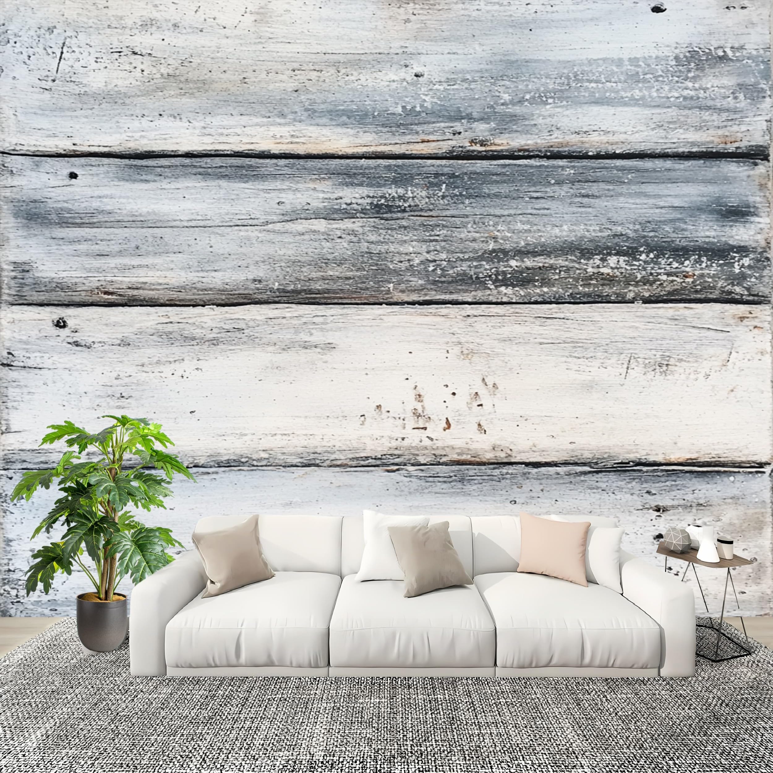 Papier peint intissé panoramique gris effet bois vintage 200x140 cm pour salon et chambre