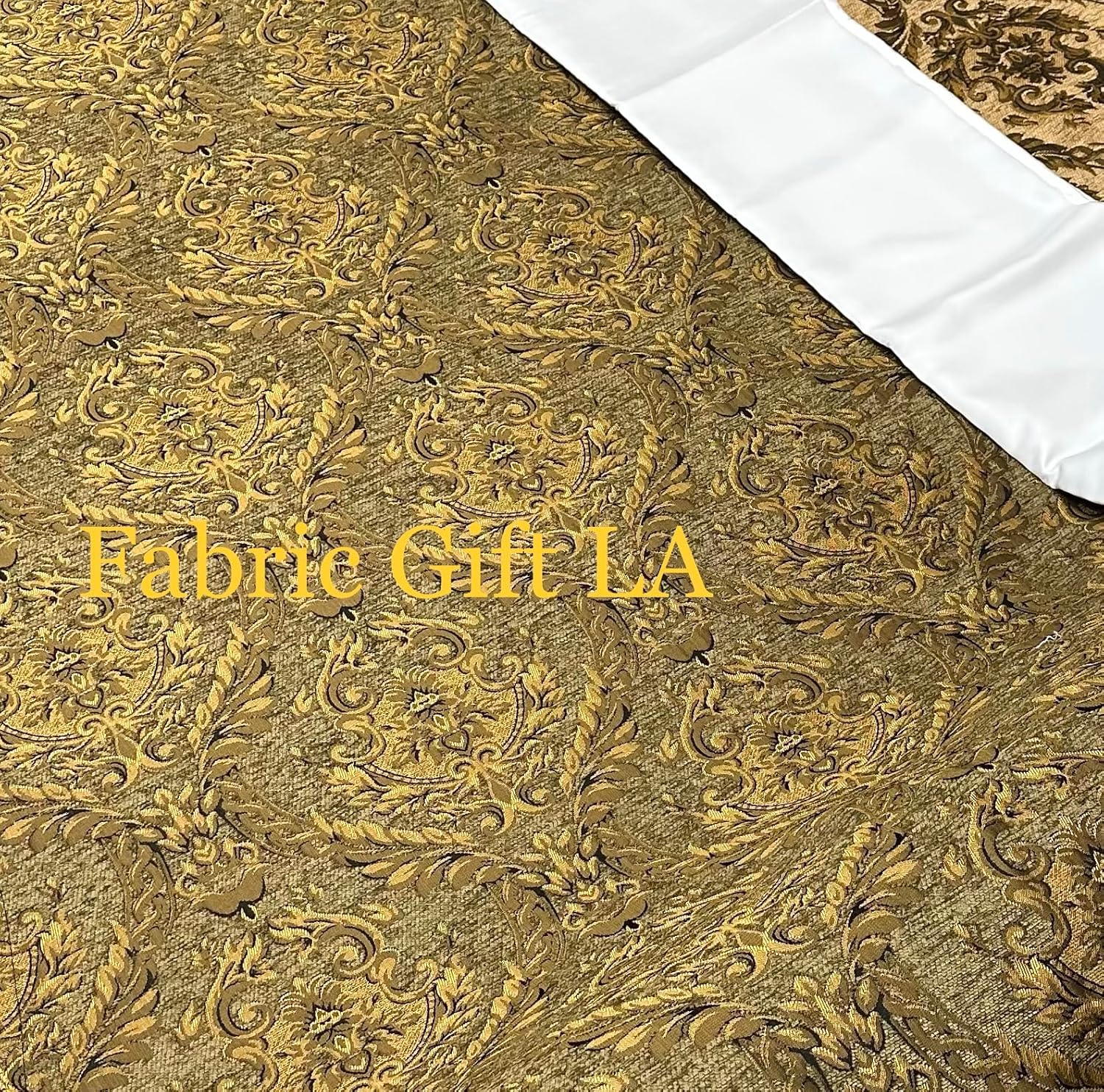 Damask Tapestry Chenille Fabric - Upholstery Fabric, 60 Width - Sold by The Yard (Olive(Sage)/Gold)