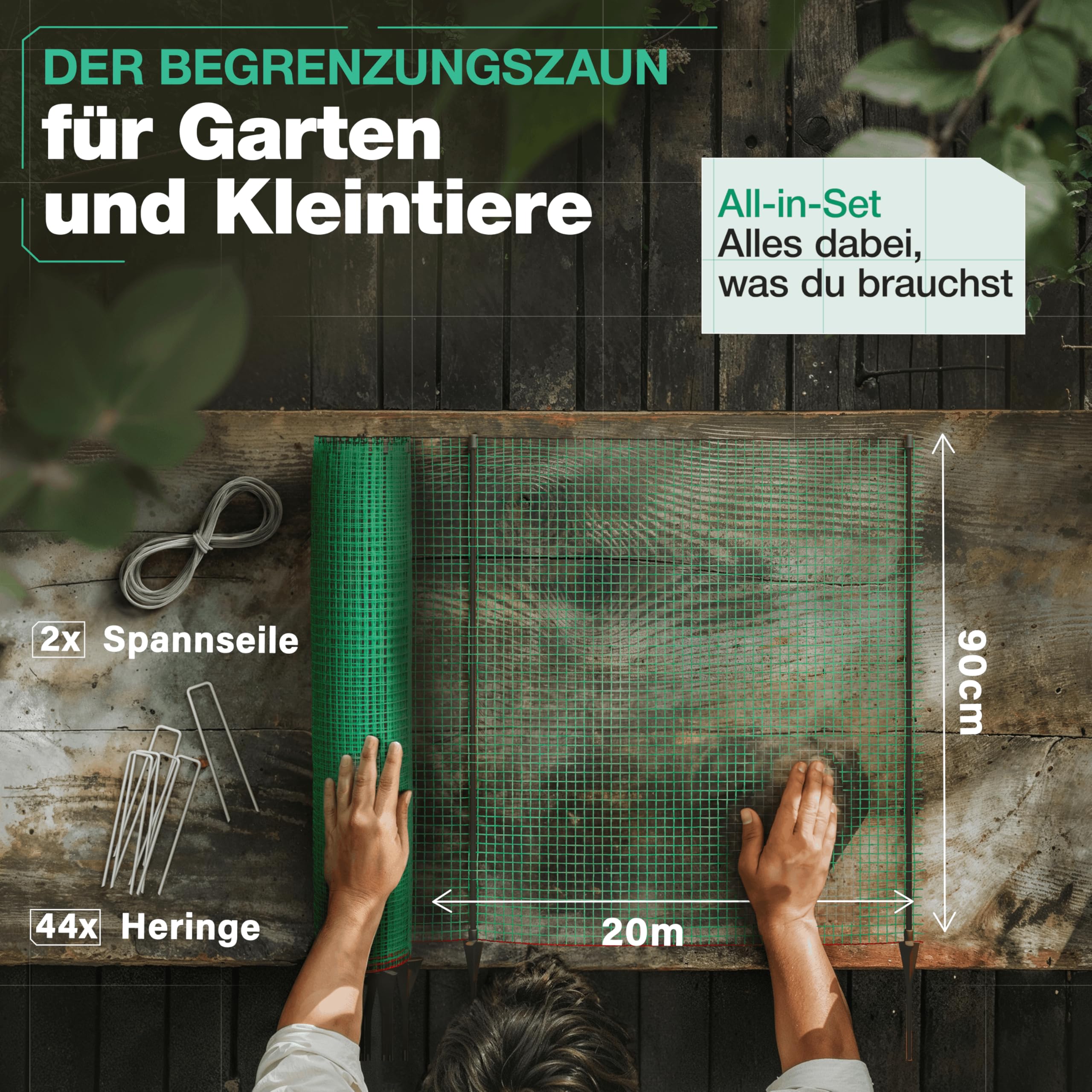 Smabix Mobiler Zaun zum Einstecken 20m x 90cm Komplett-Set Hundezaun Weidezaun Gartennetz