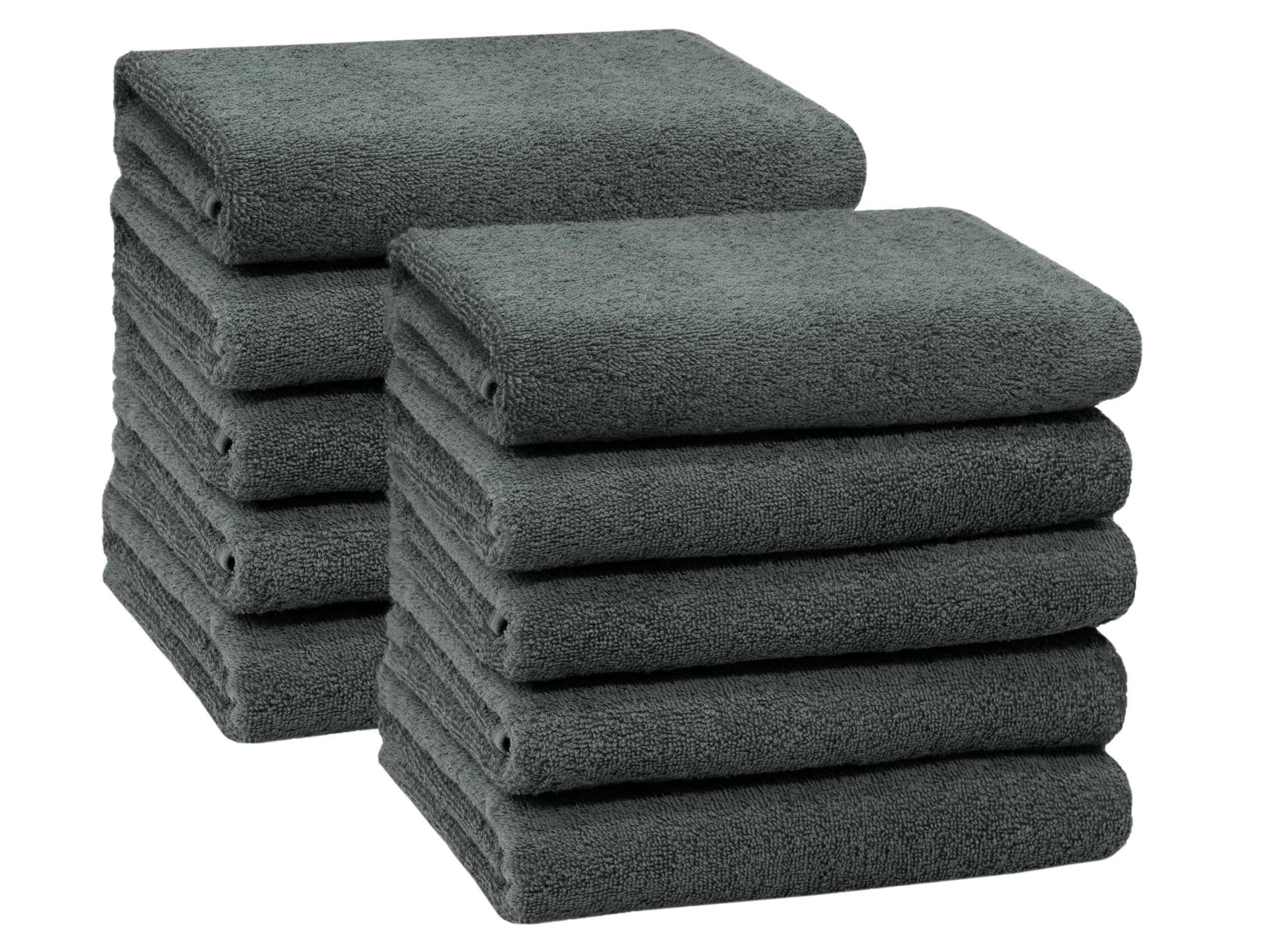 ZOLLNER Set di 10 asciugamani da bagno 50x100 cm - super assorbenti - grigio scuro - con gancetto - lavabili a 60°C - cotone - qualità d'albergo