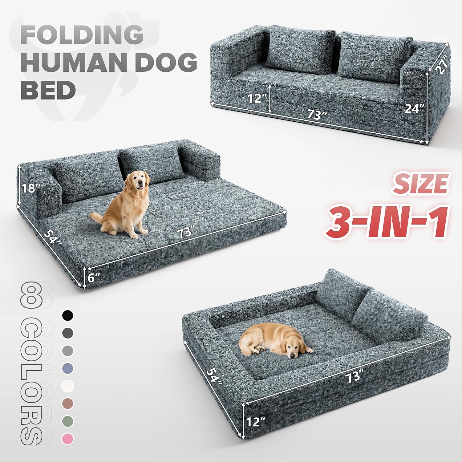 HABUTWAY Convertible Sofa Bed, 3-in-1 Futon Sofa Bed with Pillow, Foldable Pull Out Floor Sofa Bed with Removable Cover, Plush Boneless Couch for Living Room/Bedroom/Dorm