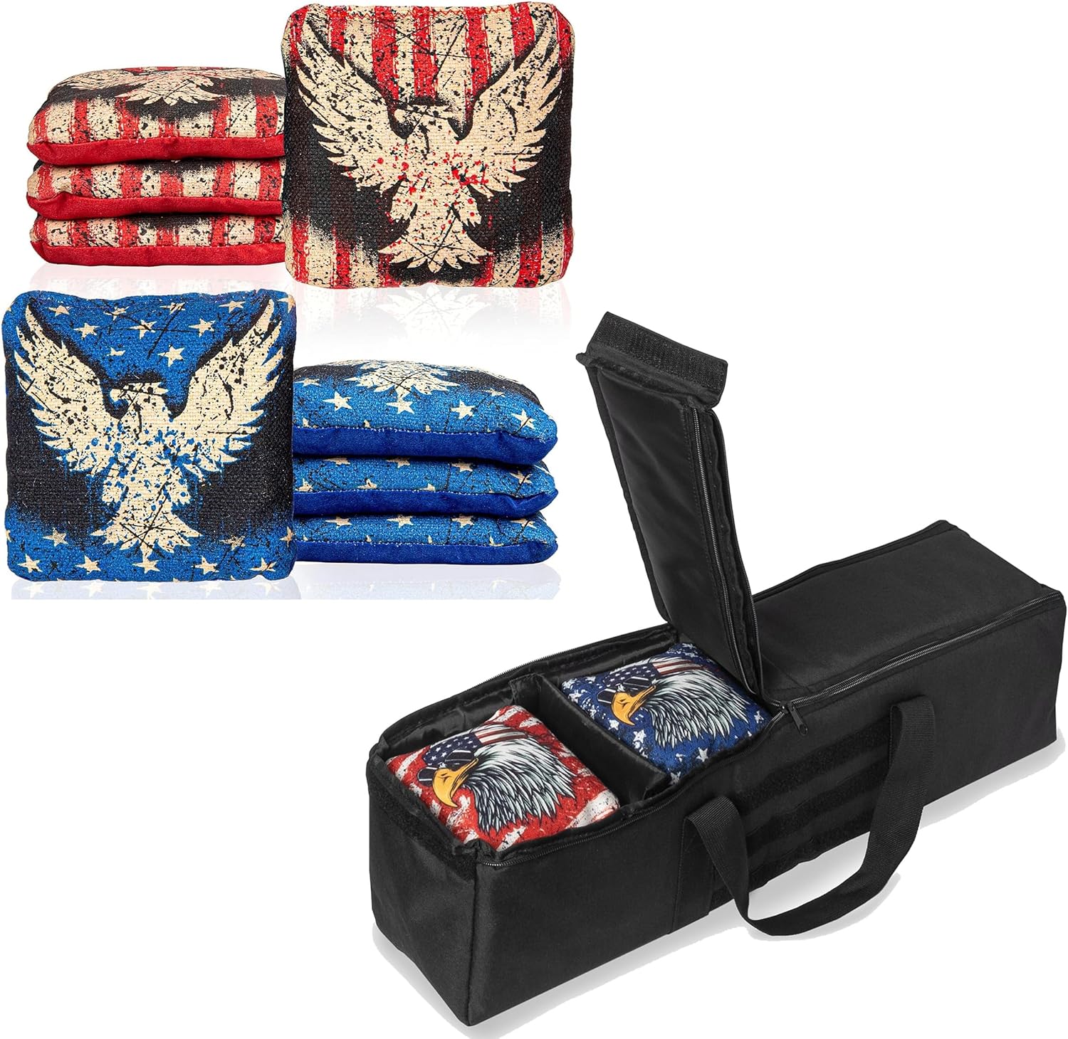 Play Platoon Set of 8 Vintage Eagle Tournament Cornhole Bags & Cornhole Duffel Carrying Bag