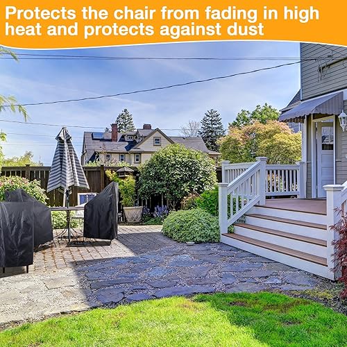 Miniatura 4 de Tudomro 8 fundas apilables para sillas de exterior, impermeables, color negro, 210D, fundas para muebles de patio al aire libre, protección para