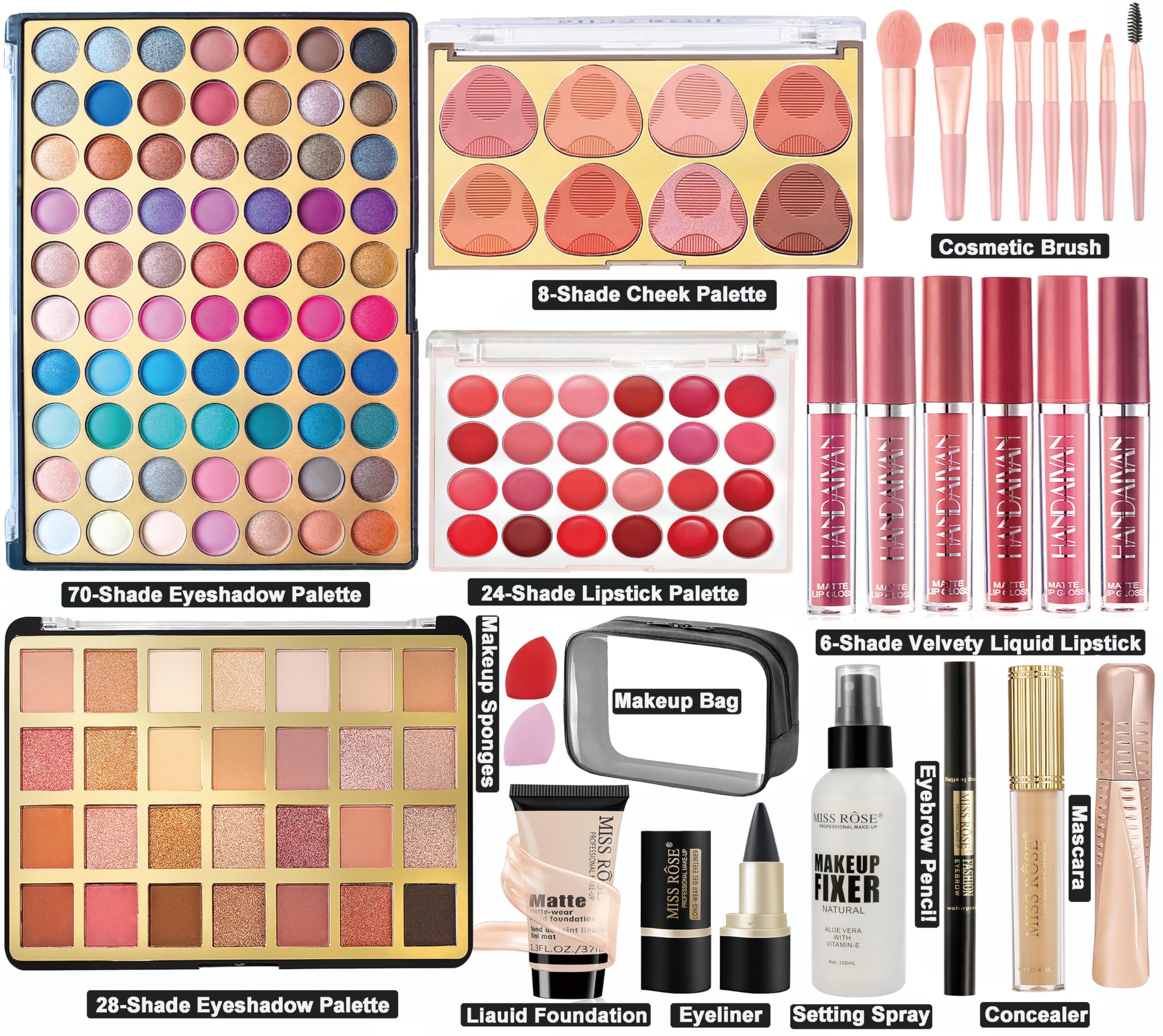 Set Maquillaje Mujer - Estuche Maquillaje con 2 Colores Sobredimensionados Paleta Sombra de Ojos - Portátil Kit Maquillaje Mujer para Adolescentes y Adultas