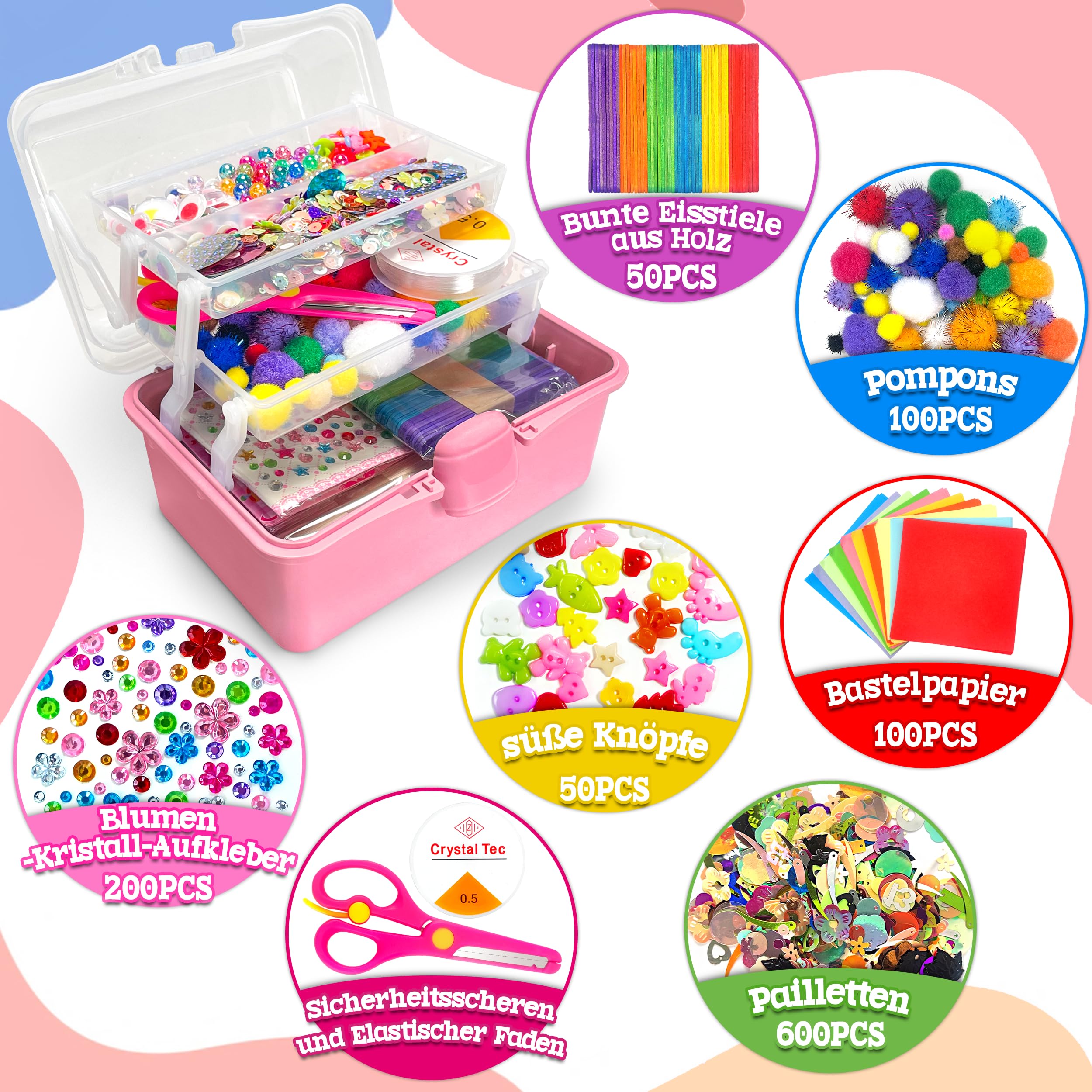 LINAYE Zestaw 2500 Sztuk do Majsterkowania, Walizka dla Dzieci, Materiały do Czyszczenia Fajek, Pomponów, Scrapbookingu, dla Chłopców i Dziewczynek