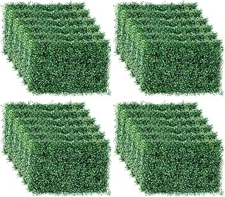 MYFULLY Artificial Boxwood Panels 4 Layers Leaves Faux Hedge Plant Grass Backdrop Greenery Wall with Zip Ties for Garden, Home, Fence, Backyard, Outdoor Decoration and Indoor Wall (24, 24" x 16")