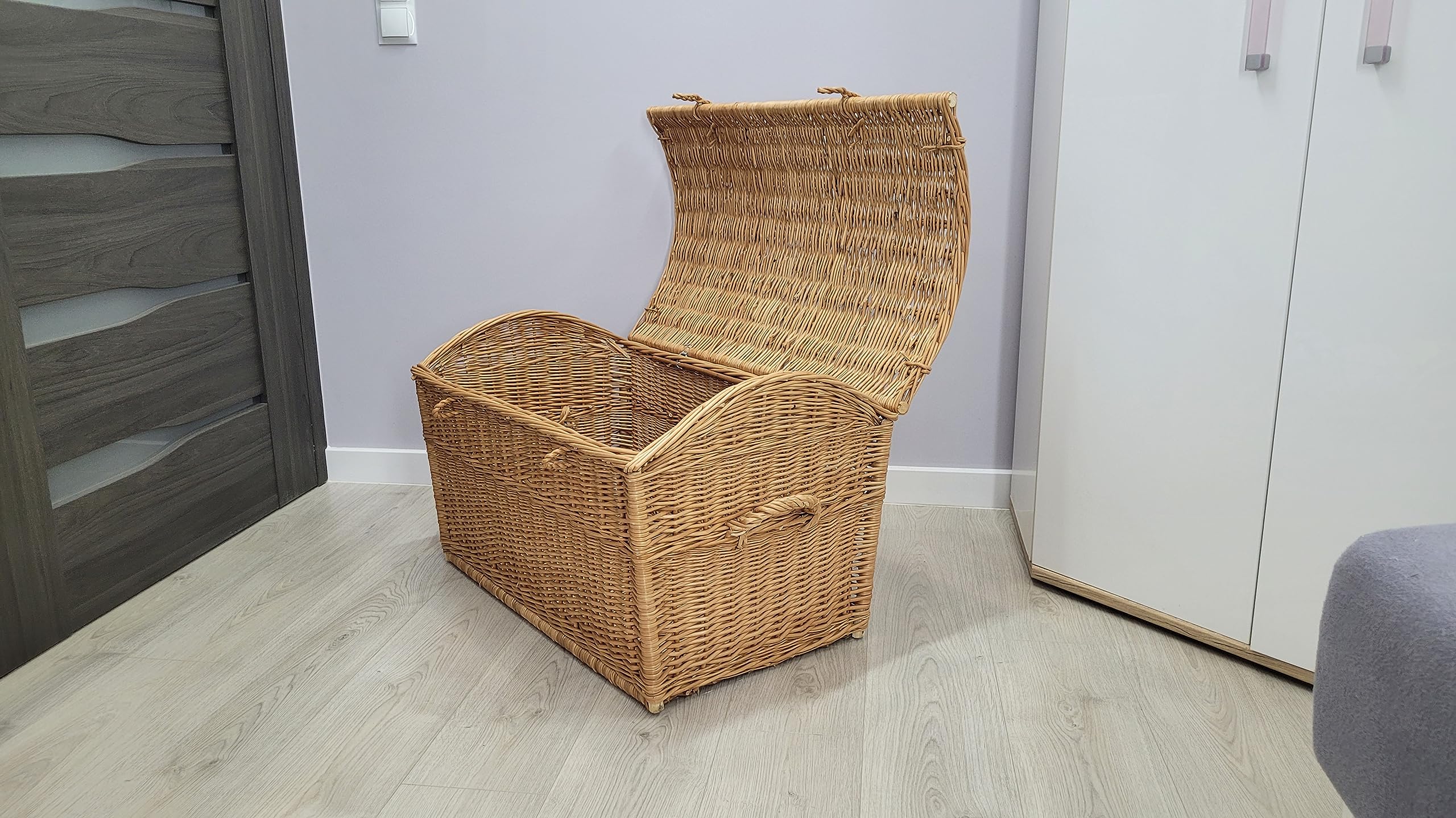 weeco Capiente cestino in vimini XL - Baule da pirata per giocattoli - Cestino in vimini resistente - realizzato a mano e naturale - 80x48x48 CM - Grande bidone naturale di vestiti, cuscini