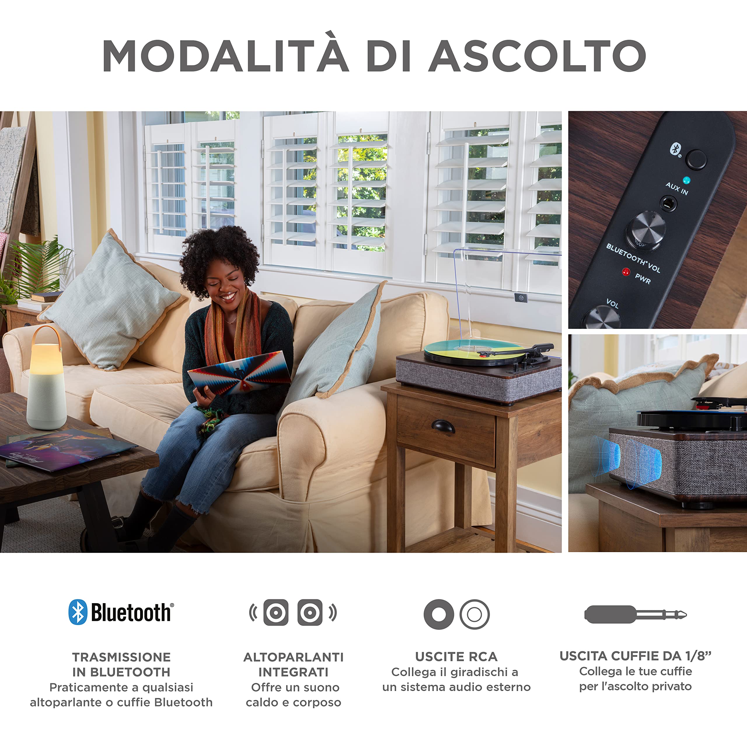 ION Audio Luxe LP - Giradischi Vinili Bluetooth con Casse, Conversione USB, Piatto Full Size, Funzione Auto-Stop, Uscita Cuffie e 3 Velocità, Marrone | Conversione USB, piatto di dimensioni intere, arresto automatico, uscita cuffie, 3 velocità