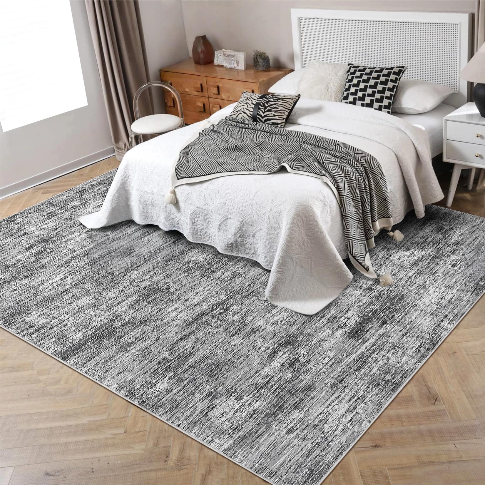 LuxFocus Modern Teppich Wohnzimmer 200x290cm, Waschbar Schlafzimmerteppich mit einfarbigen Texturmustern, rutschfest Faltbare Teppiche für Büro Esszimmer, Grau