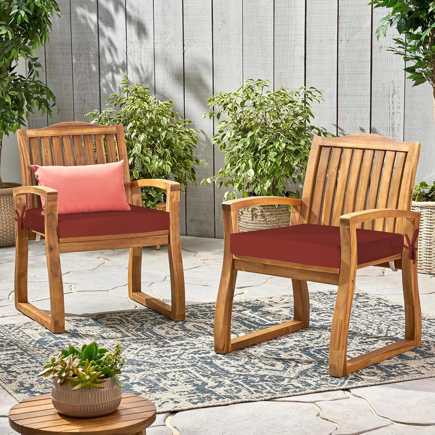 Waterproof Outdoor Chair Cushions Set of 2, Square Outdoor Seat Cushions with Ties and Removable Covers, 19 x 19 Outdoor Cushions for Patio Furniture with Portable Handle(Rust)