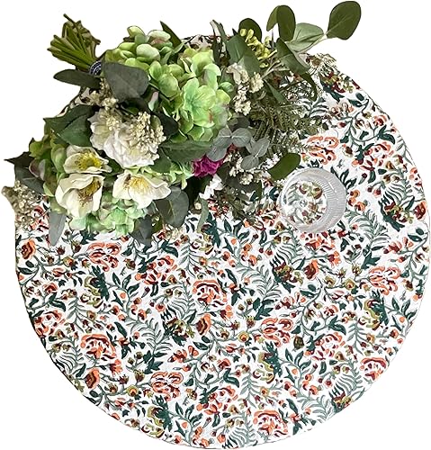 Miniatura 4 de ATOSII Ambrosia - Mantel redondo de 100 % algodón, estampado floral a mano, para cocina, comedor, bodas, exteriores, Acción de Gracias, Navidad,