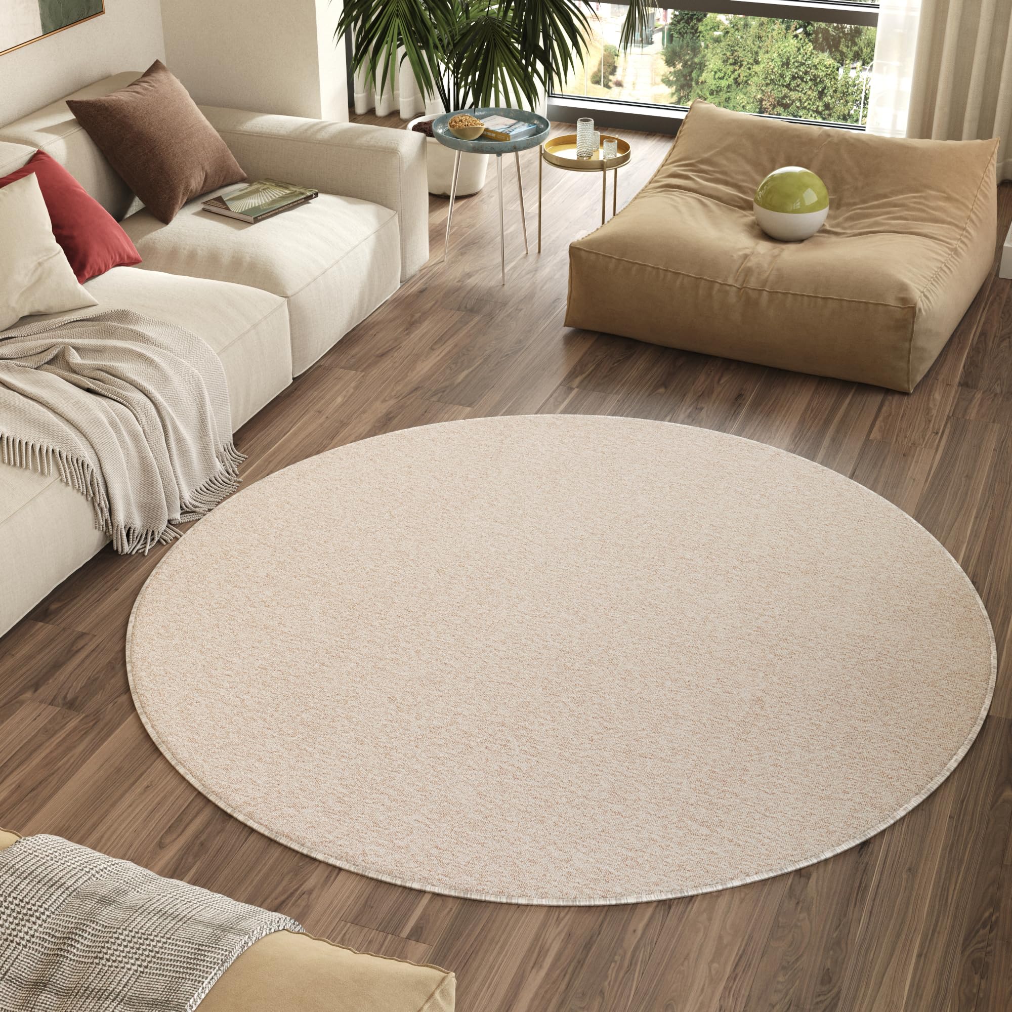 TAPISO Nizza Alfombra Redonda Antideslizante Lavable de Pelo Corto Diseño Moderno Crema Melange Alfombra de Salón Cocina Dormitorio Habitación Comedor Oeko-Tex 160 x 160 cm