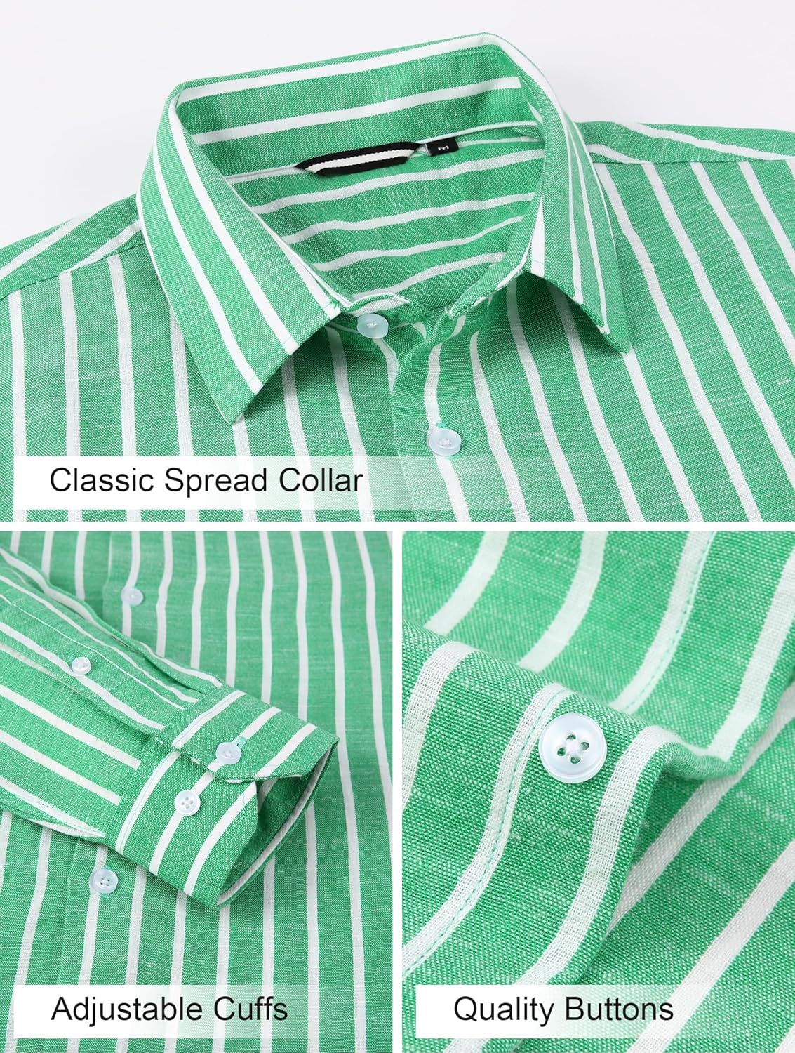 Esabel.C Men's Linen Casual Button Down Shirts Long Sleeve Striped Cotton Regular Fit Beach Wedding Shirts - Image 4