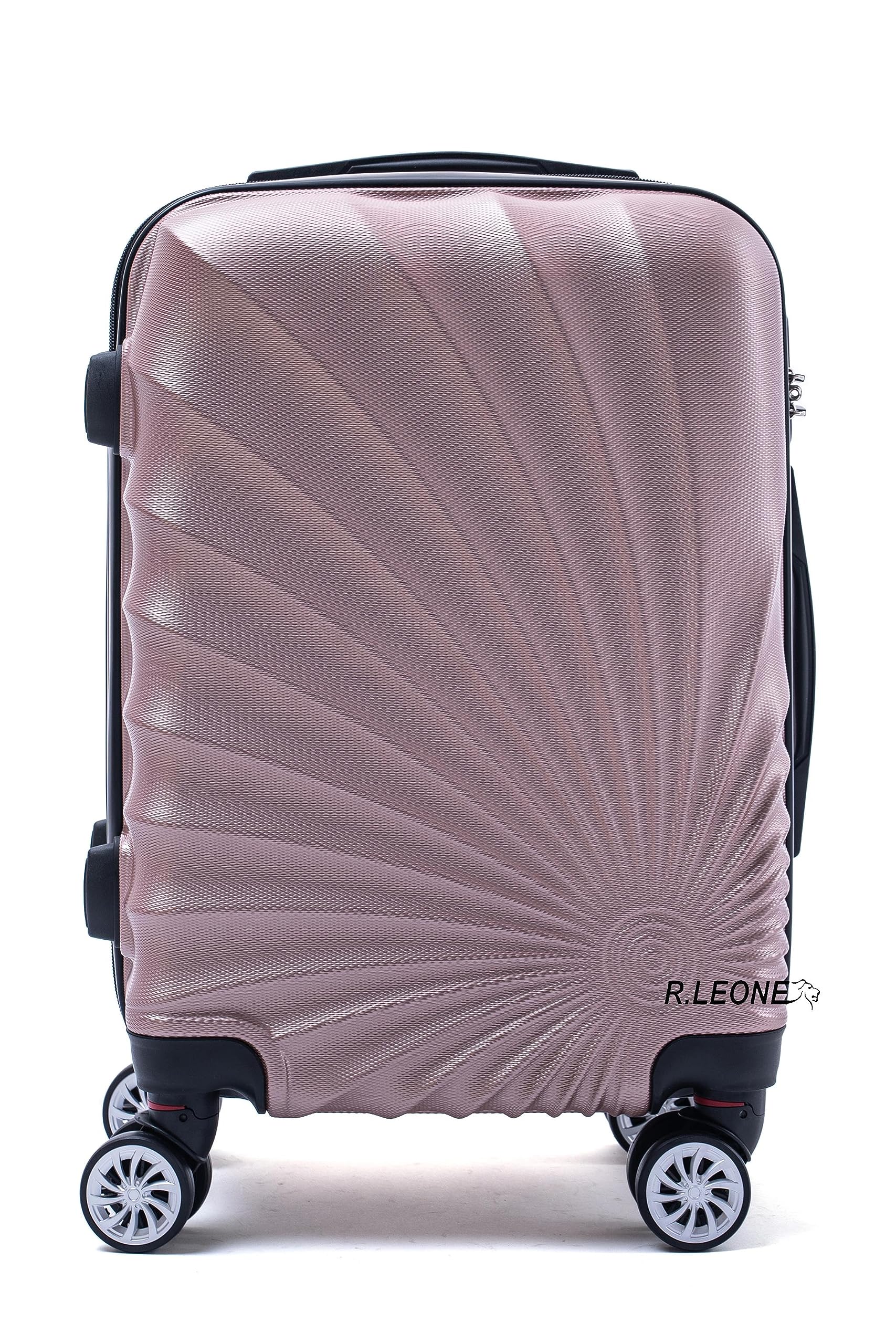 R.Leone Valigia da 1 pezzo Fino a Set 4 Trolley Rigido grande, medio, bagaglio a mano adatto Ryanair 55x40x20cm e beauty case 8 ruote in ABS 2092 (Rose gold, Set 4 XS S M L)