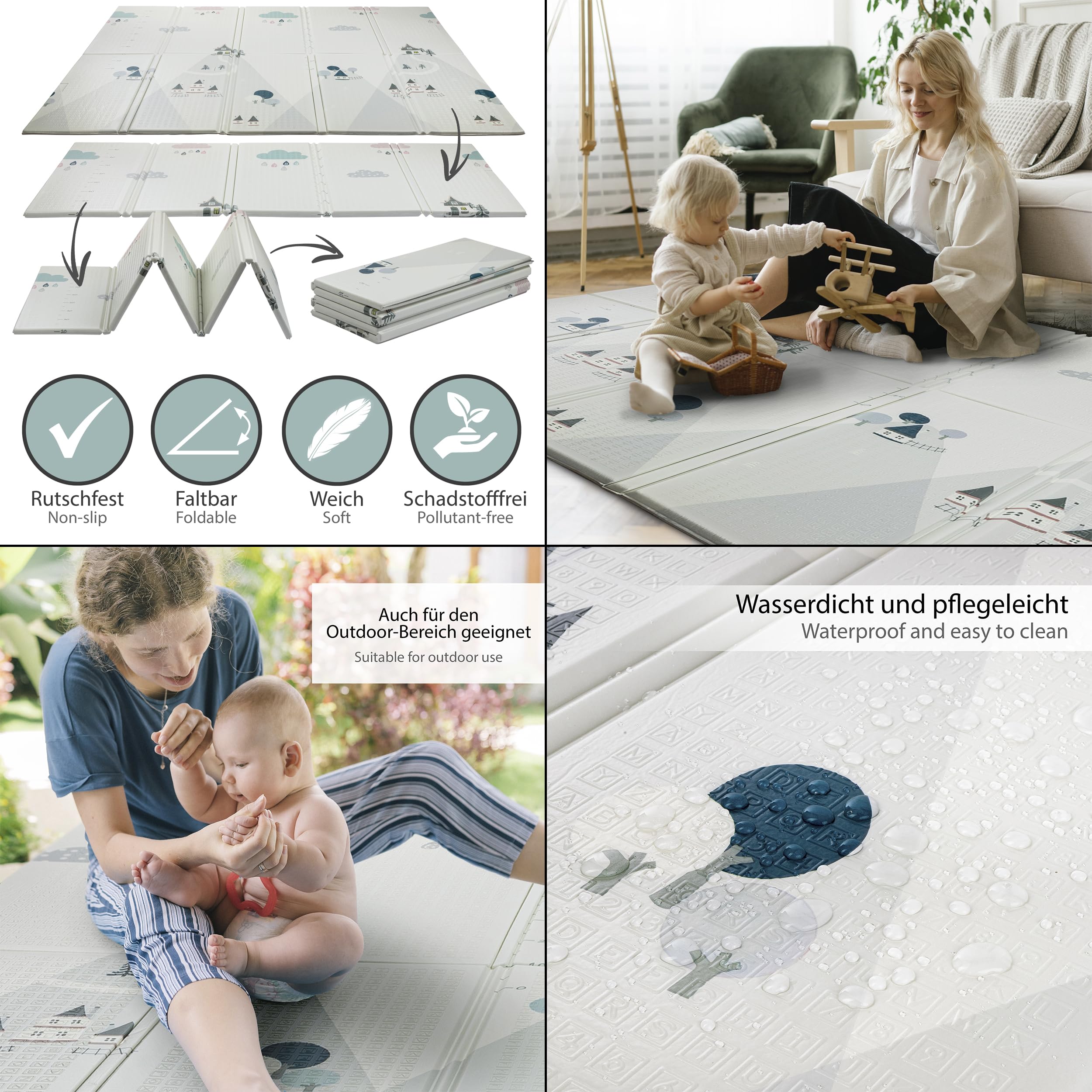 ONVAYA® Laufgitter mit Faltbarer Spielmatte und Insektenschutznetz | Laufstall für Babys 120 x 160 cm | Schutzgitter für Kinder | Rechteckiges Krabbelgitter | Absperrgitter | Babyzaun