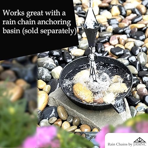 Miniatura 8 de Rain Chains by JASINC Copas de hojas de 8.5 pies con recubrimiento en polvo negro, para reemplazar la canaleta de techo, con kit de instalación,