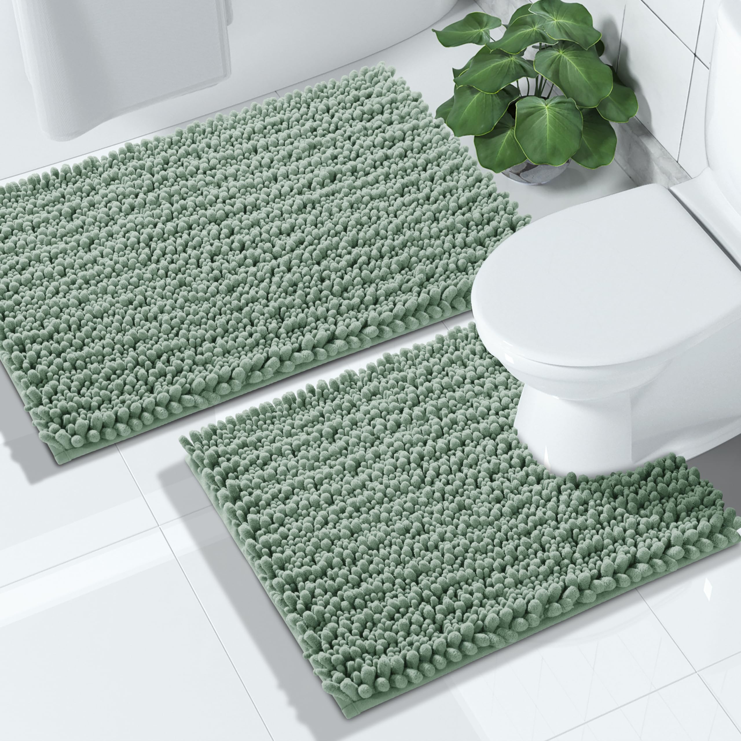 Yimobra Bathroom Rugs Sets 2 Piece - Quick Dry Extra Thick Luxury Chenille Bath Mat, Non Slip Super Absorbent for Tub Shower Sink, Machine Washable