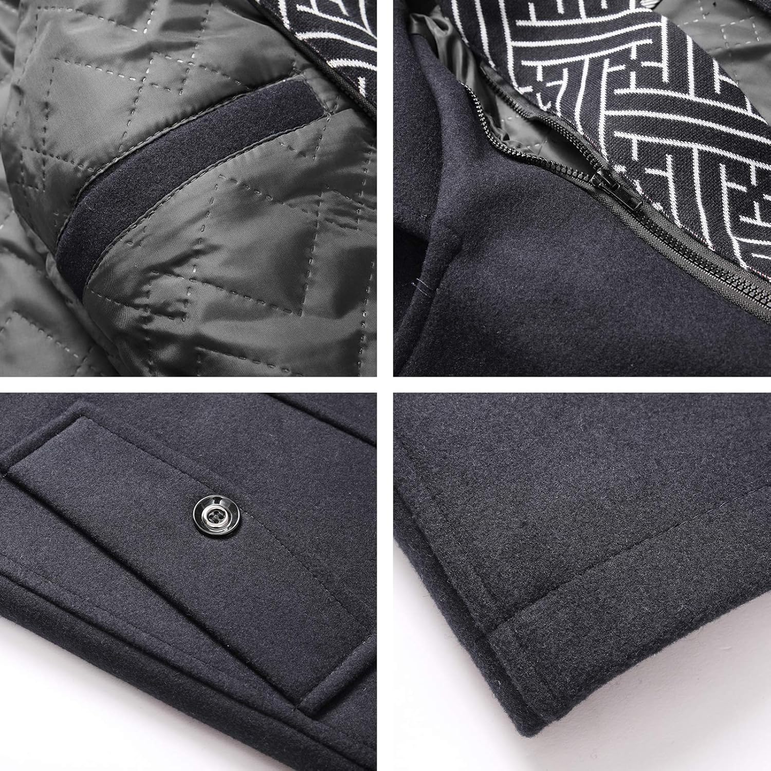 INVACHI Men's Wool Blend Coat Warm Winter Trench Coat with Detachable Soft Scarf Single Breasted Pea Coat - Image 5