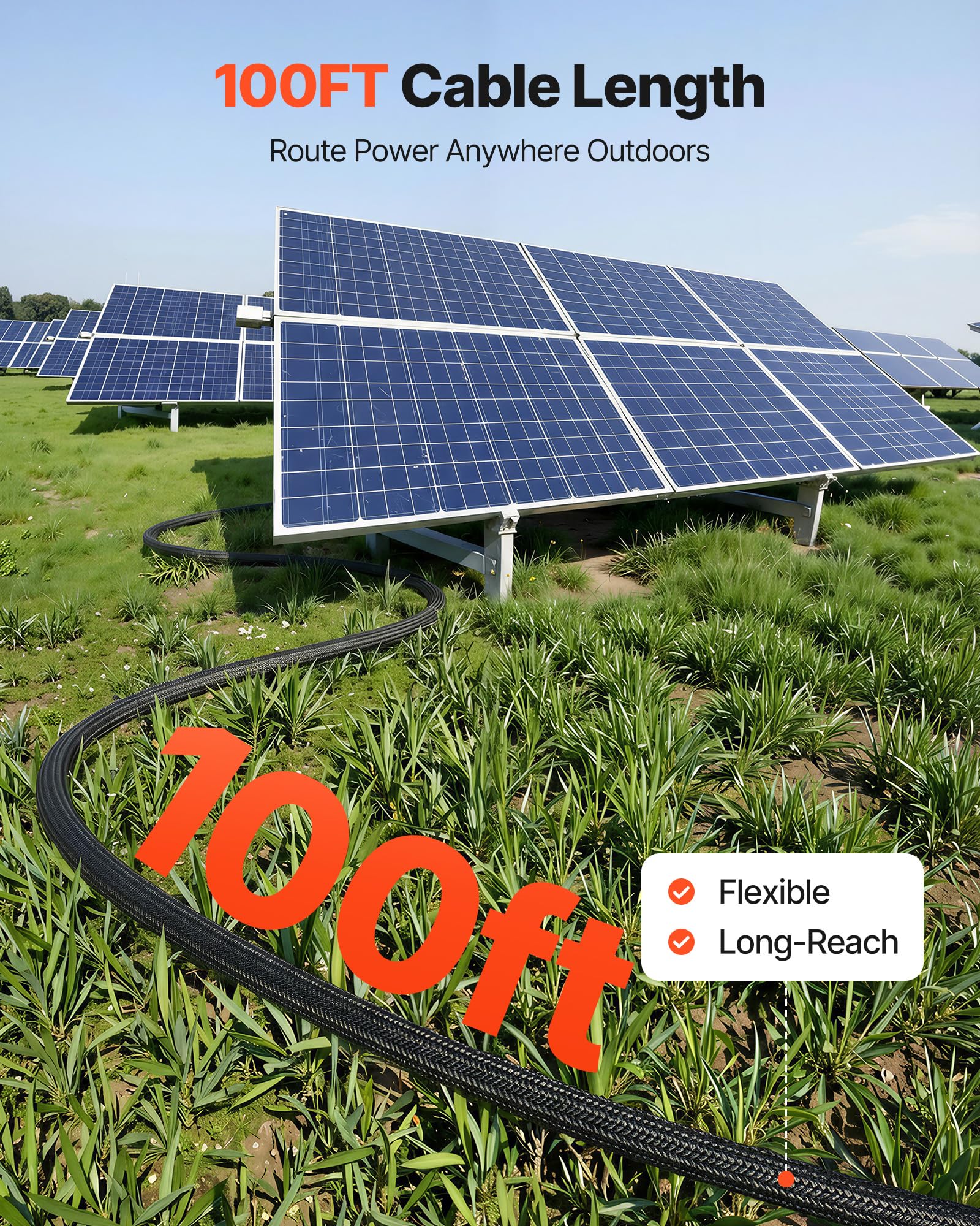 VEVOR Cavo di Prolunga per Pannello Solare Lunghezza 30,48 m Calibro 10 AWG, Cavo per Sistema Fotovoltaico con Guiana Protettiva Ignifuga Impermeabile IP67 Prolunga con Connettore per Camper Barche