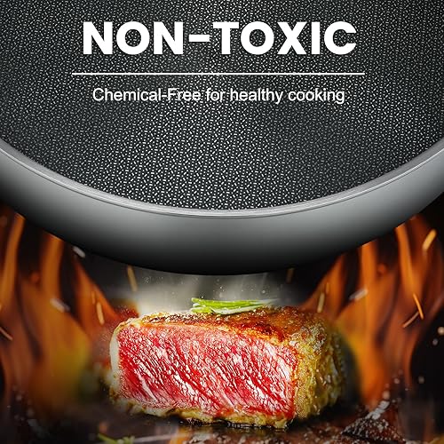 Miniatura 4 de Sartenes antiadherentes, sartén híbrida con tapa, sartenes no tóxicas antiadherentes, sartén de acero inoxidable, aptas para lavavajillas y horno,