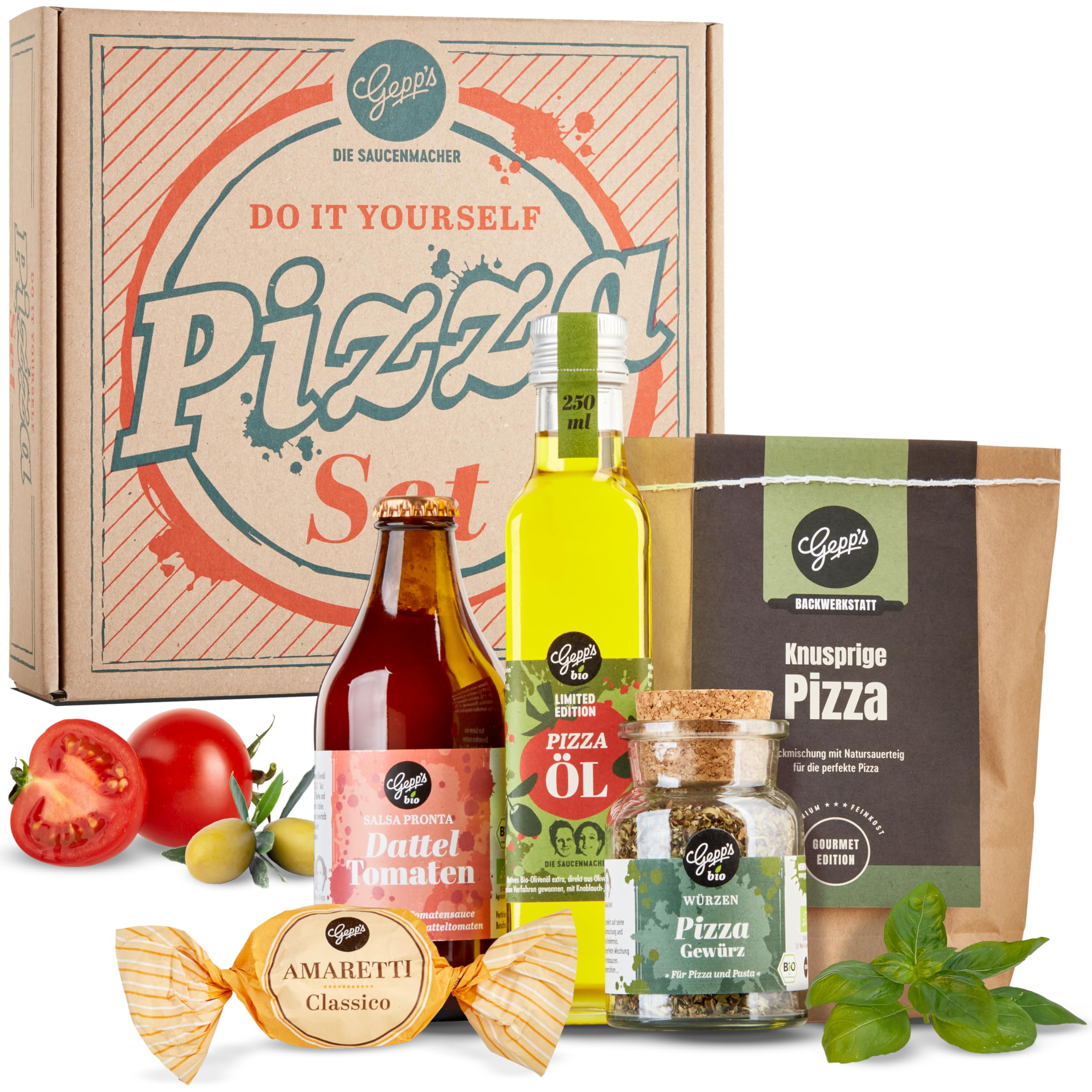 Gepp’s Feinkost DIY Pizza Geschenkset mit Pizzateig, Sugo, Pizzaöl und Bio Pizzagewürz