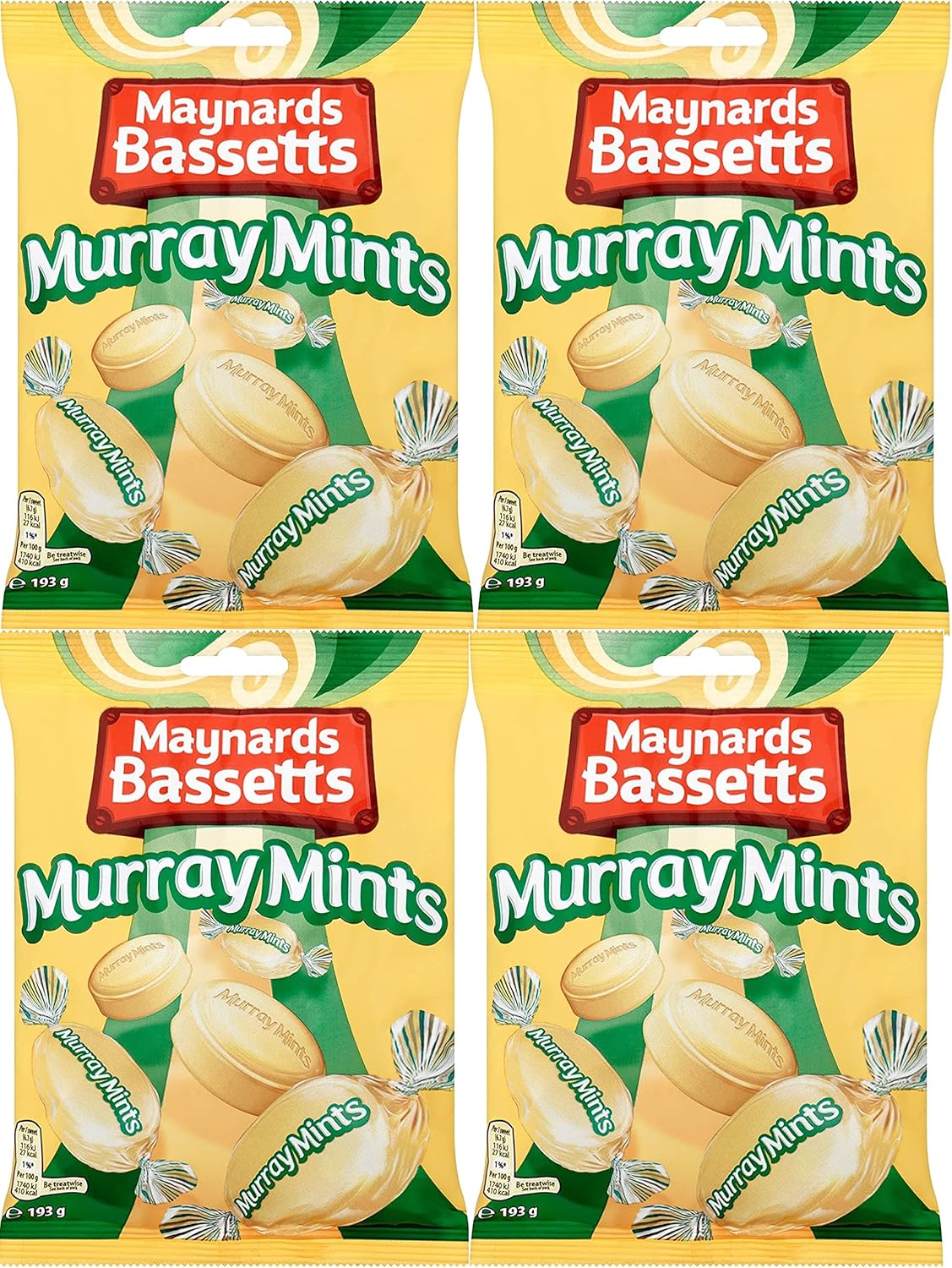 Maynards Bassetts Murray Mints Sweets Bag (193g per pack) Pack of 4