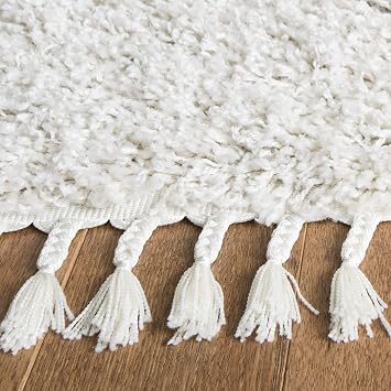 SAFAVIEH Pro Luxe Shag Collection Runner Rug - 2'6 x 6', Cream & Blue, Boho Tassel Design, Non-Shedding & Easy Care, 2.4-inch Thick Ideal for High Traffic Areas in Living Room, Bedroom (PLX432A)