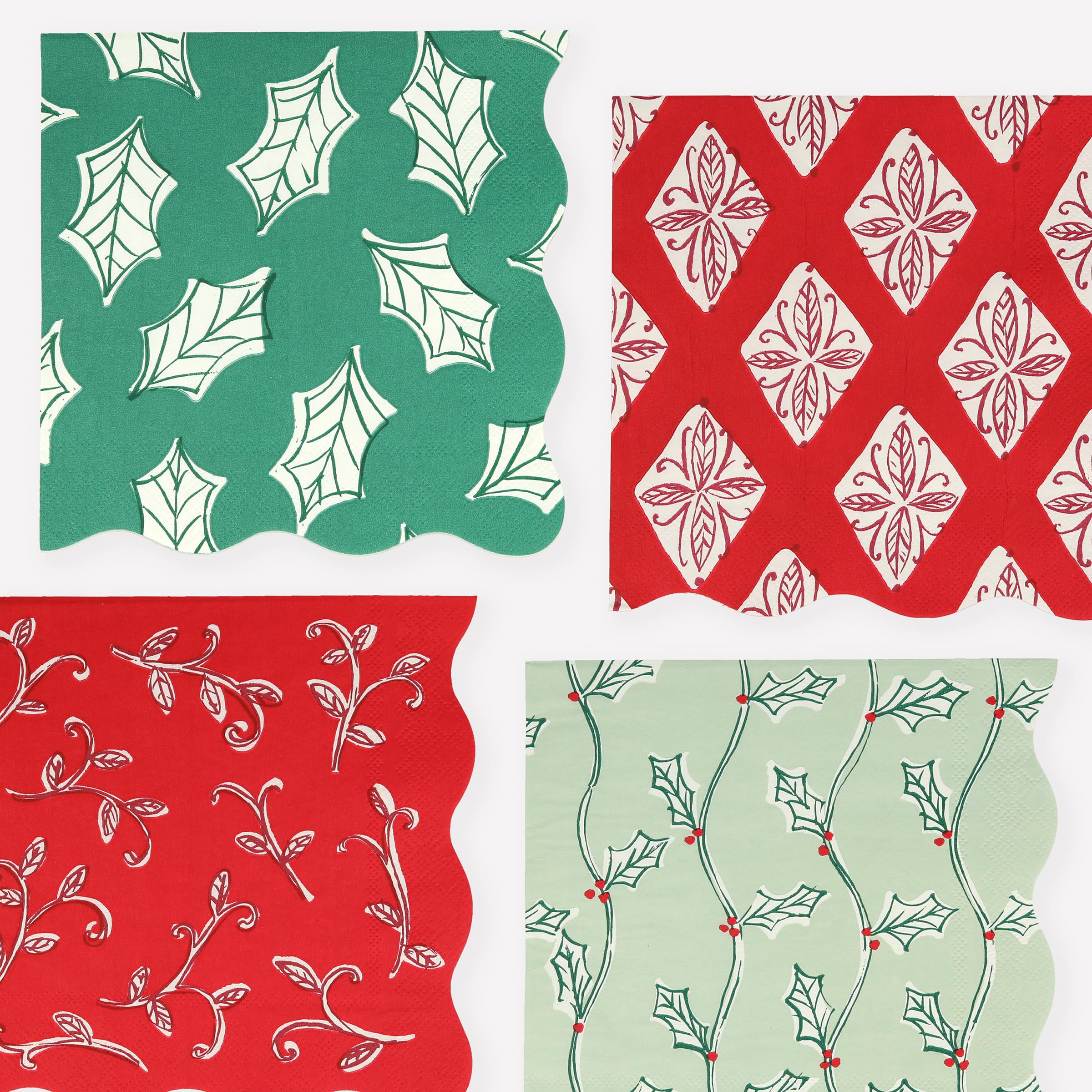 Meri Meri Christmas Paper Napkins (Pack of 16), Square Christmas Napkins Disposable, Thick & Absorbent 3-Ply Paper, Wavy Border
