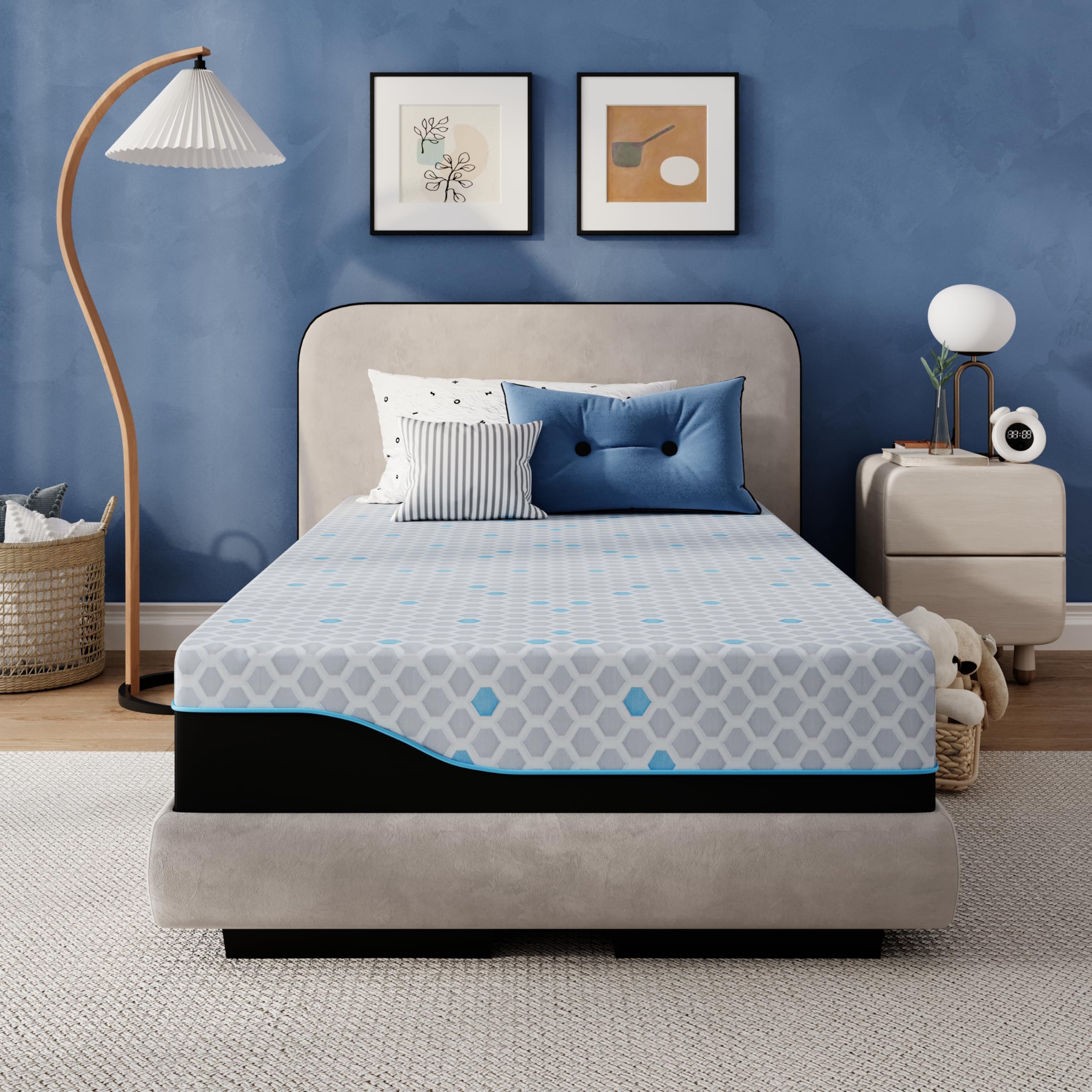 EGOHOME 10 Inch Twin Mattress, Charcoal Gel Cooling Memory Foam Mattress in a Box, Medium Fiberglass Free, CertiPUR-US Certified, Hexagonal Pattern