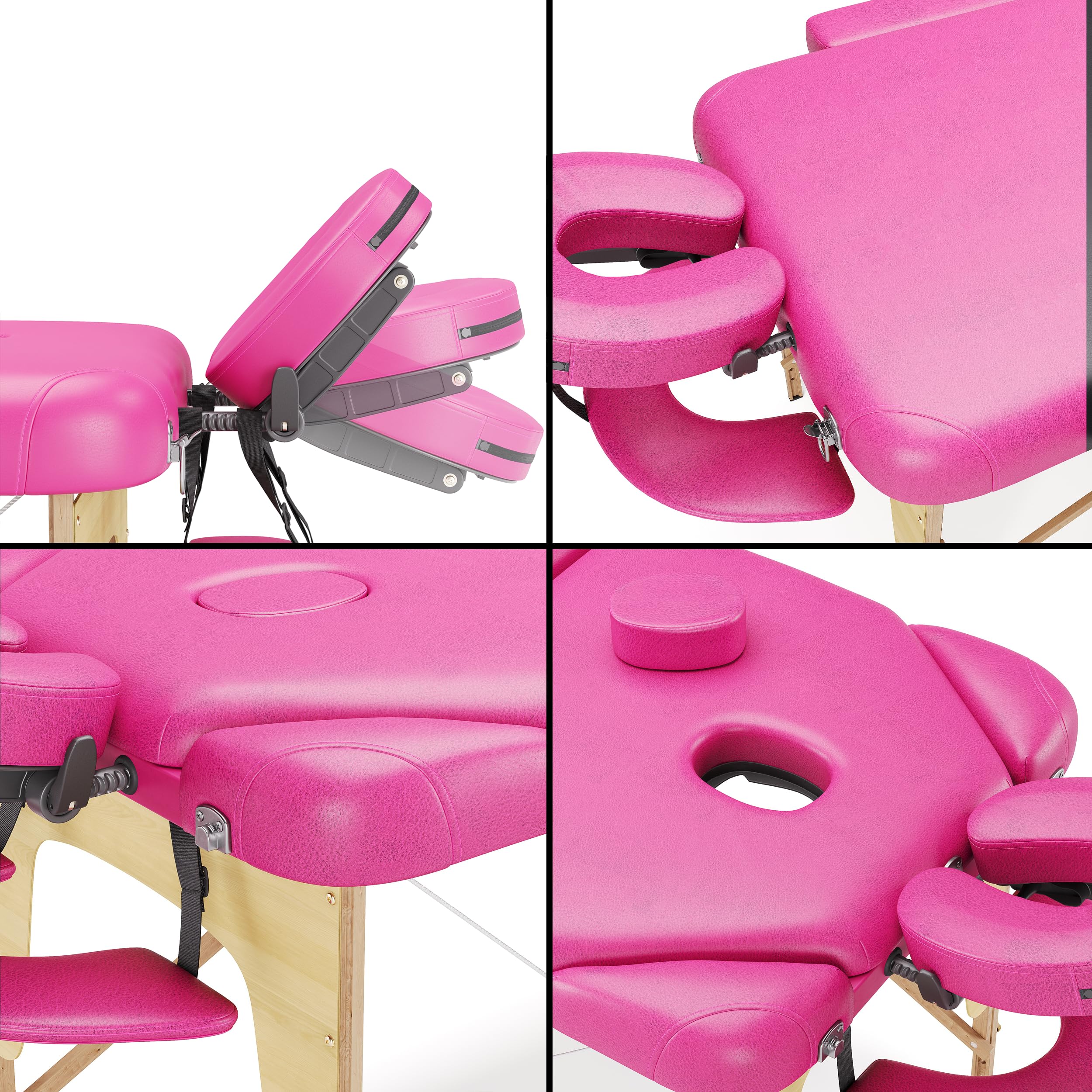 Beltom® Lettino Massaggio Rosa 3 Zone Nuovo Modello 195X70 CM + PORTAROTOLO Pannello Reiki Angoli ARROTONDATI RINFORZATI - Portatile Pieghevole ESTETICA Fisioterapia FISIOTERAPISTA Tattoo Tatuaggi