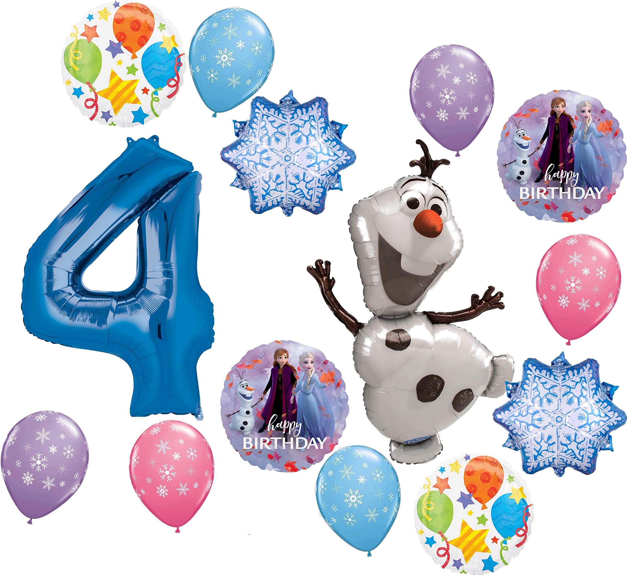 Frozen Party Supplies 4th Birthday Balloon Bouquet Olaf Elsa Anna Let It Snow Decorations Blue Number 4