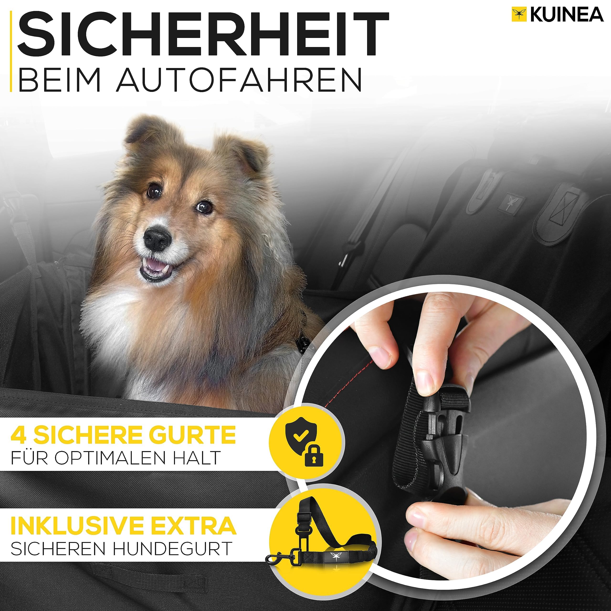 KUINEA® Extra Stabiler Hunde Autositz Rückbank - GRATIS Hundegurt - kleine bis mittelgroße Hunde - Autositz Hund wasserdicht, Hundekorb Auto, Hundesitz Auto, Hundeautositz, dog car seat