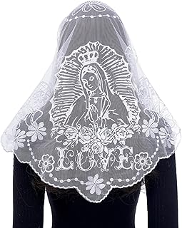 Catholic Veils for Church Women: Triangle Virgin Mary Sunflower Veil, Floral Embroidered Lace Veils for Mass Chapel