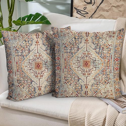 Juego de 2 fundas de almohada bohemias de 18 x 18 pulgadas, diseño bohemio vintage, decoración étnica antigua de doble cara, funda de cojín cuadrada