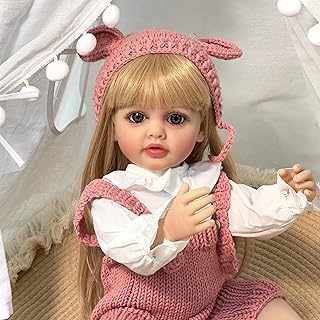 RXDOLL Reborn Baby Girl Doll Vinyl Full Body 22 Inch Newborn Baby Doll Weighted Body Lifelike Reborn Doll Realistic Dolls Toddler Baby Dolls with Feeding Kit for Kids Age 3+