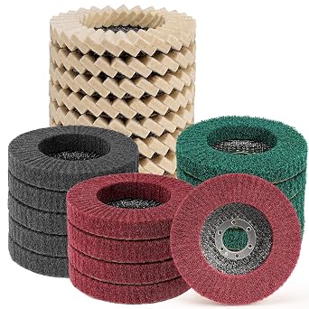 10Pcs Wool Flap Disc + 15Pcs 180# 320# 600# Nylon Fiber Flap Disc 4 1/2 Inch Angle Grinder Attachment for Metal & Wood Surfaces