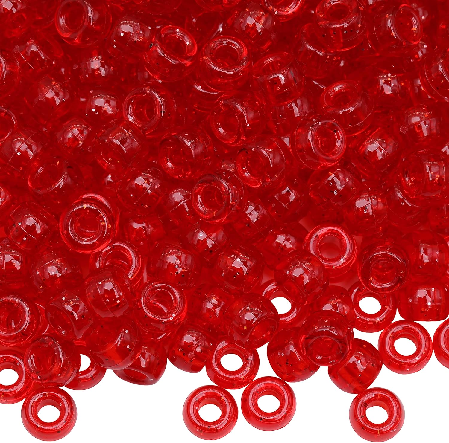 1000Pcs Pony Beads Bracelet 9mm Red Glitter Plastic Barrel Pony Beads for Necklace,Hair Beads for Braids,Key Chain,Jewelry Making (Red Glitter)