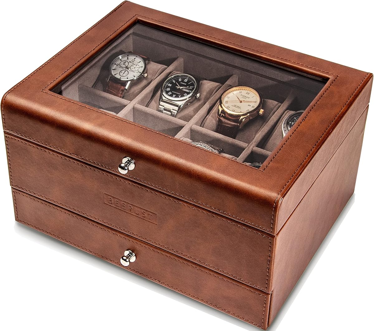 Caja organizadora de relojes para hombre - Caja de reloj de cuero - Caja de reloj de lujo - Para relojes de pulsera grandes para hombre - Organizador de caja de joyería para hombre - Caja de reloj - Con cajón valet - Vitrina de reloj