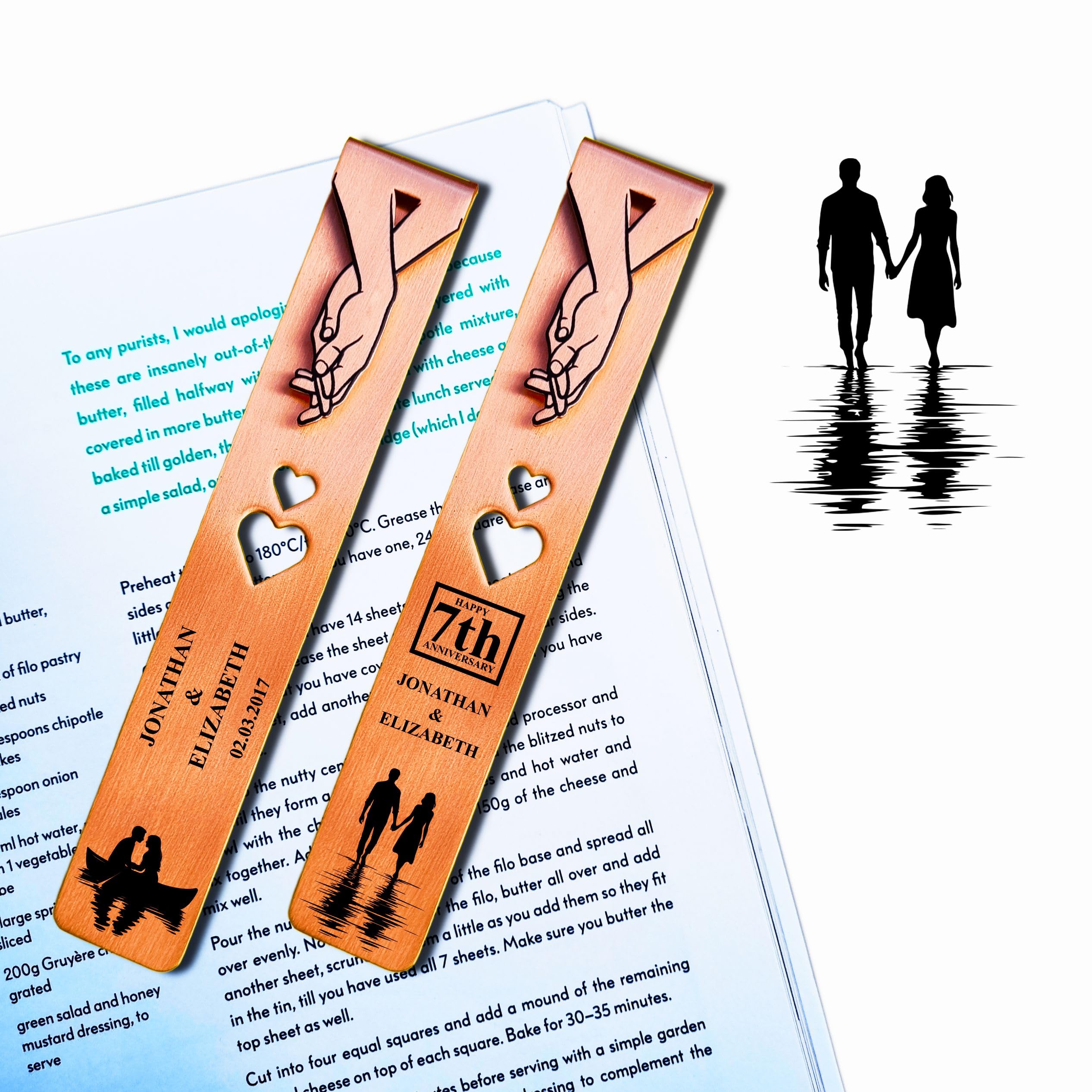 Personalised Copper bookmark 7th anniversary gift for her him husband wife 22nd anniversary Present for couple Wedding anniversary present Girlfriend gift (Silhouette)