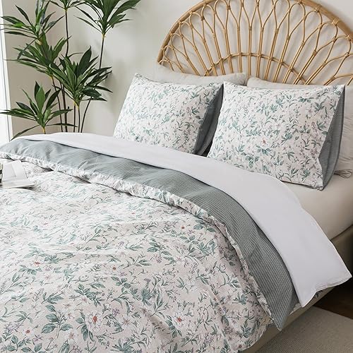 Miniatura 182 de HoneiLife - Juego de funda de edredón floral 100% algodón, 3 piezas, botánica, ropa de cama con cierre de cremallera y lazos en las esquinas