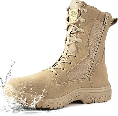FREE SOLDIER Mens Work Tactical Boots 8 Inches Side Zipper Lightweight Combat Boots Durable Suede Leather Military Boot Desert Boot