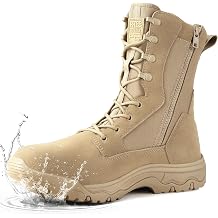 FREE SOLDIER Mens Work Tactical Boots 8 Inches Side Zipper Lightweight Combat Boots Durable Suede Leather Military Boot Desert Boot