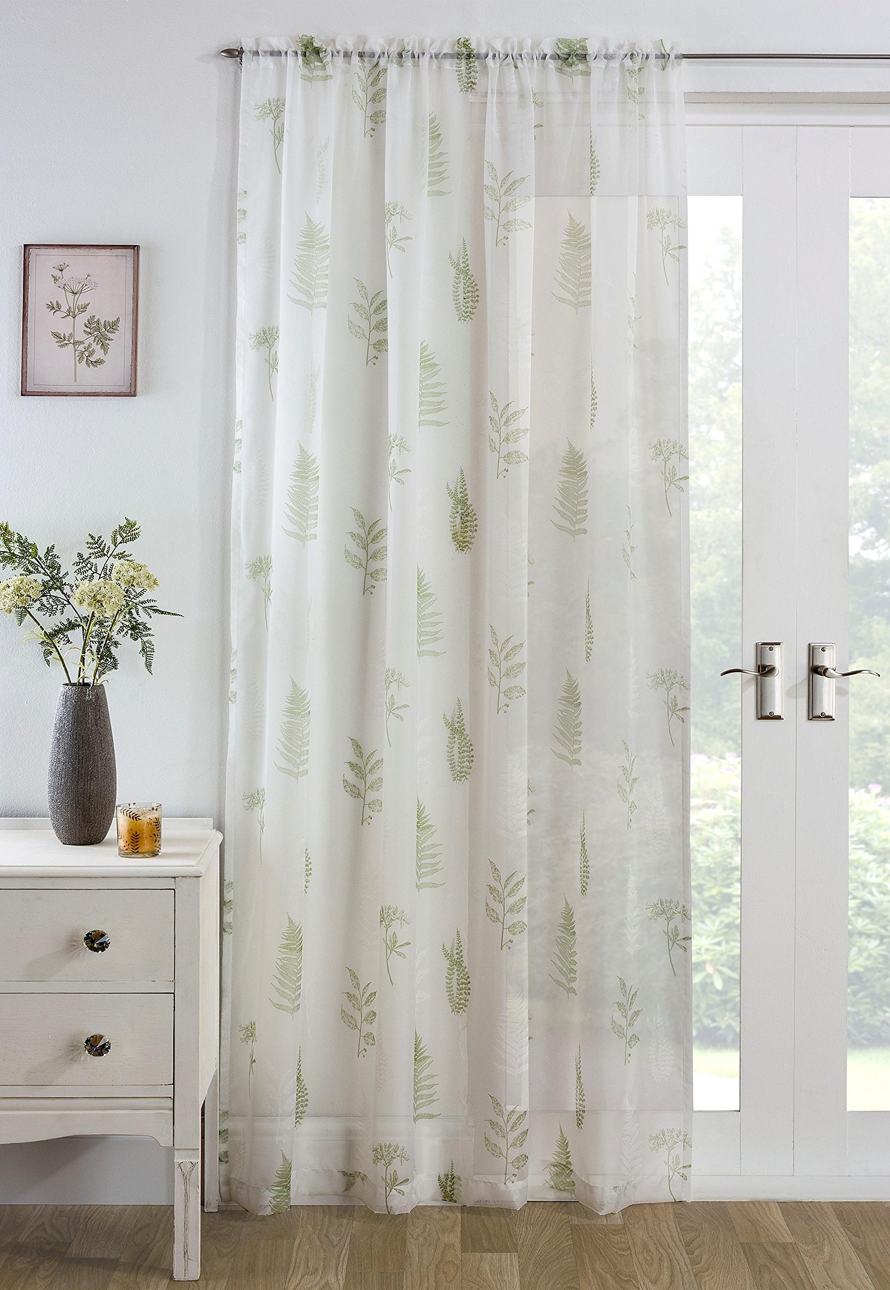 Ians Emporium Green Bracken Forest Leaf Design Voile Slot Top Panel - 55" W X 90" L