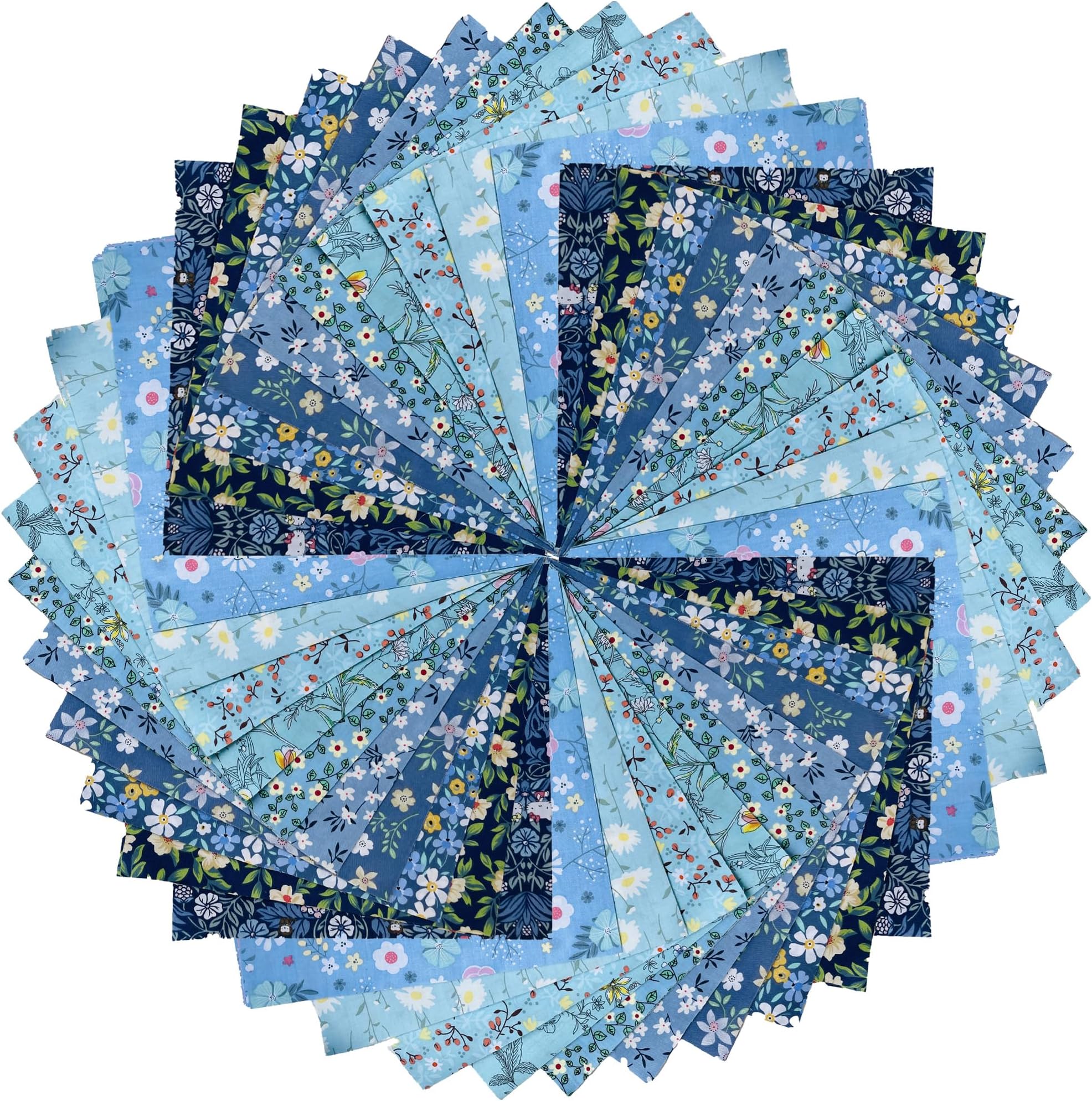 50PCS 5 x 5 inch Blue Printed 100% Cotton Fat Quarters Fabric for Sewing and Quilting Bundles Precut Fabric Square for DIY Craft Patchwork