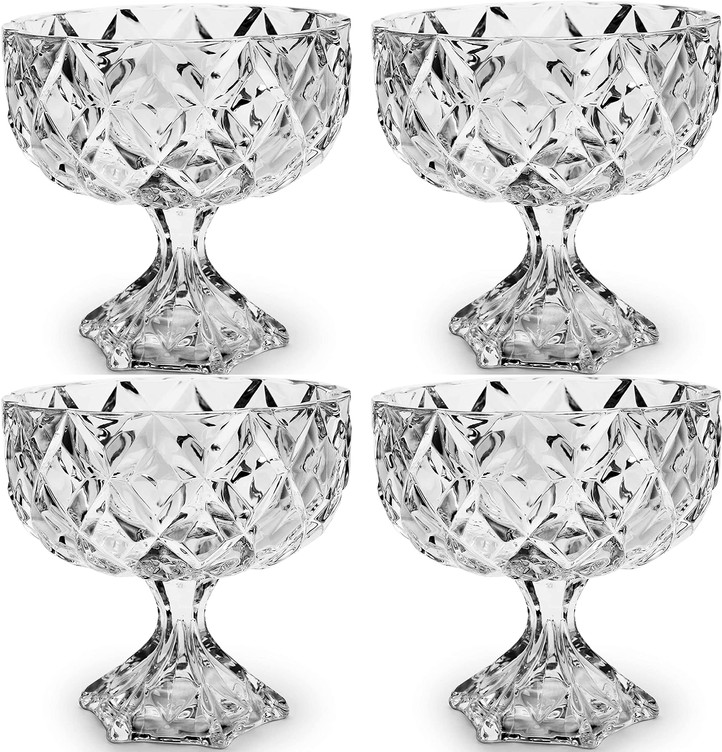 300ML Ice Cream Glasses Cups Dishes for Desserts, Milkshake,Fruit and Pudding Glass Serving Bowls, Perfect for Home, Restaurants and Parties Dishwasher Safe (Diamond Cups, Set of 4)
