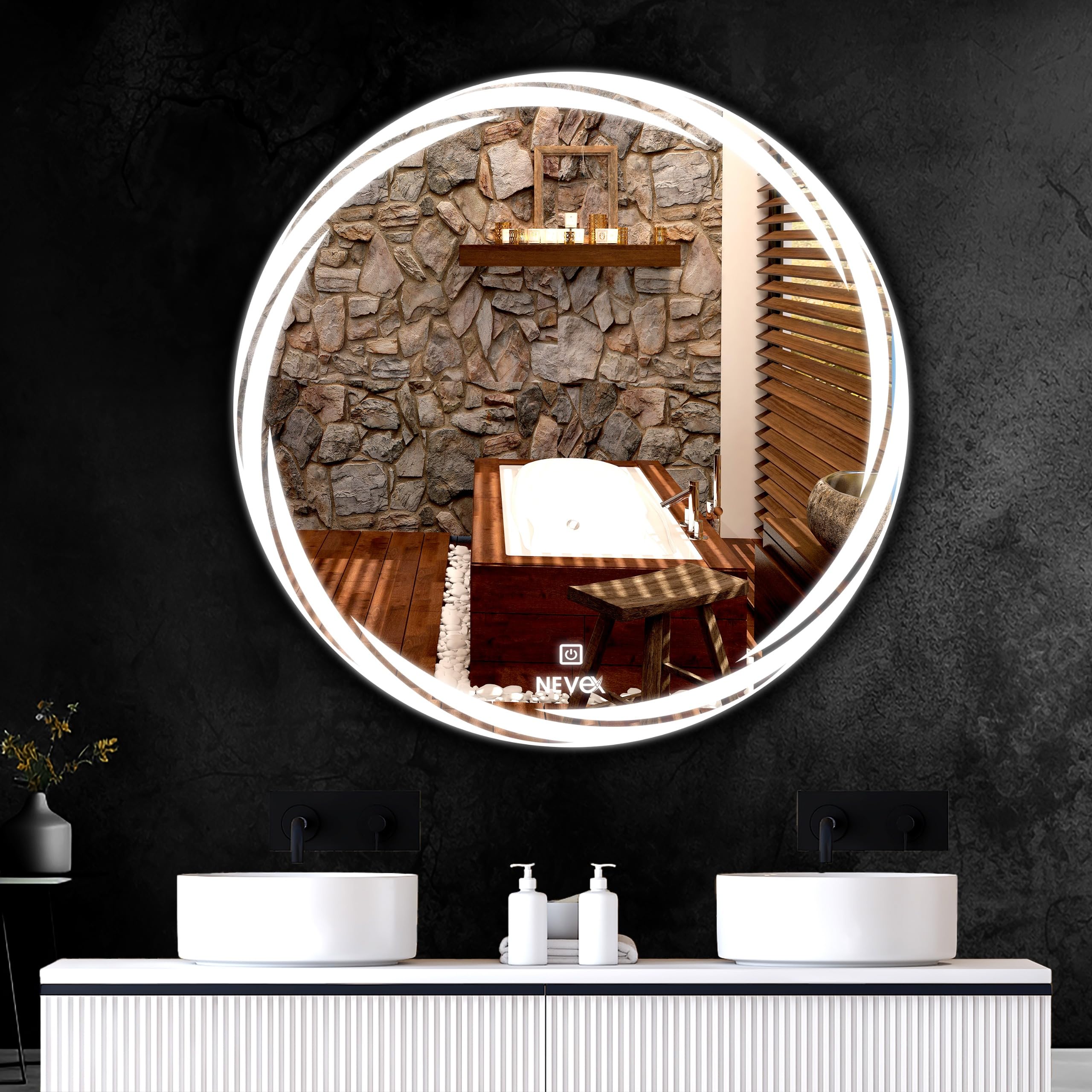 NEVEX LED Wall Mirror - 3 Tone Lighting, Frameless -7 NEVEX LED Wall Mirror - 3 Tone Lighting, Frameless -7