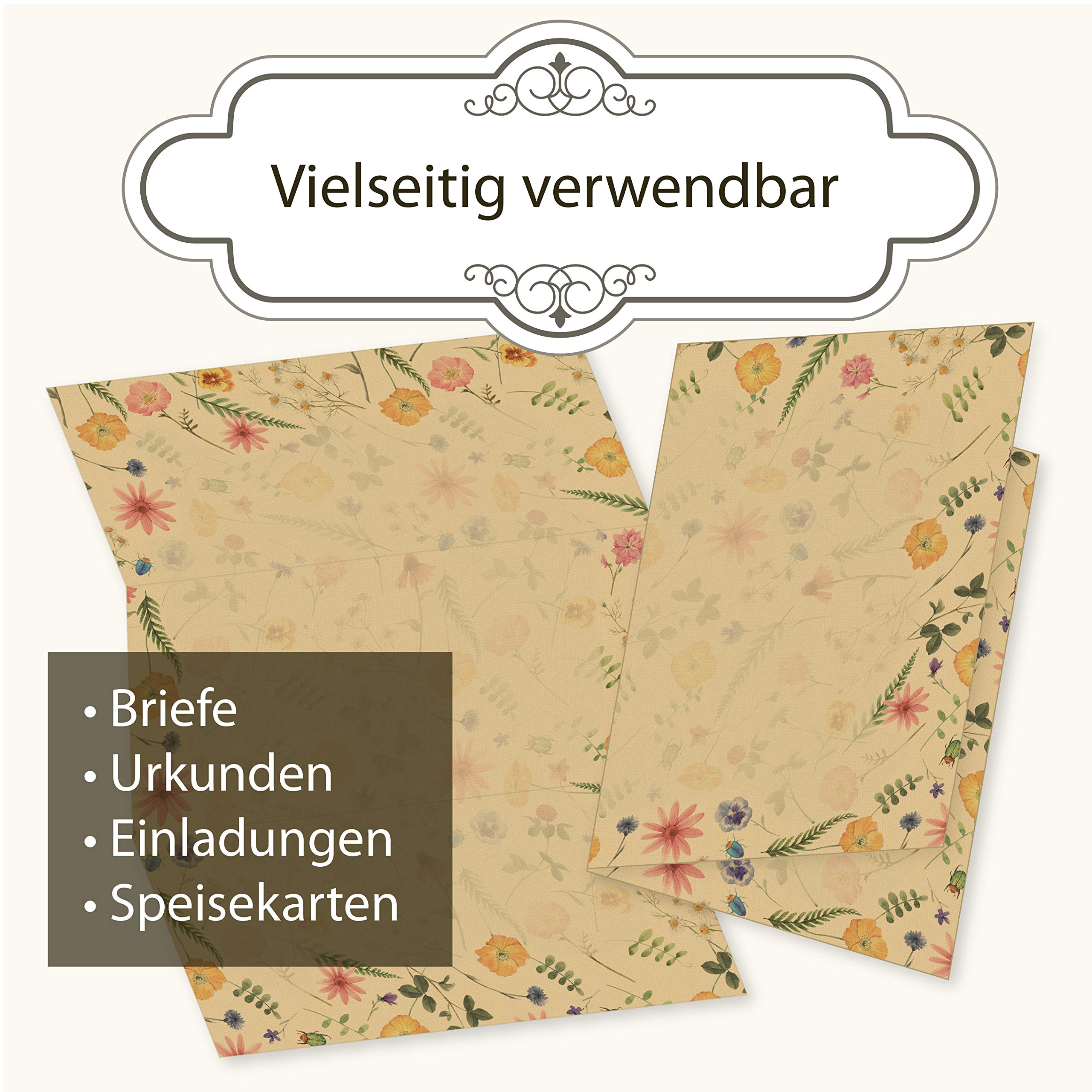 Flora Natura Briefpapier Vintage Blumen 500 Blatt DIN A4 beidseitig floral Natur für Frauen Erwachsene