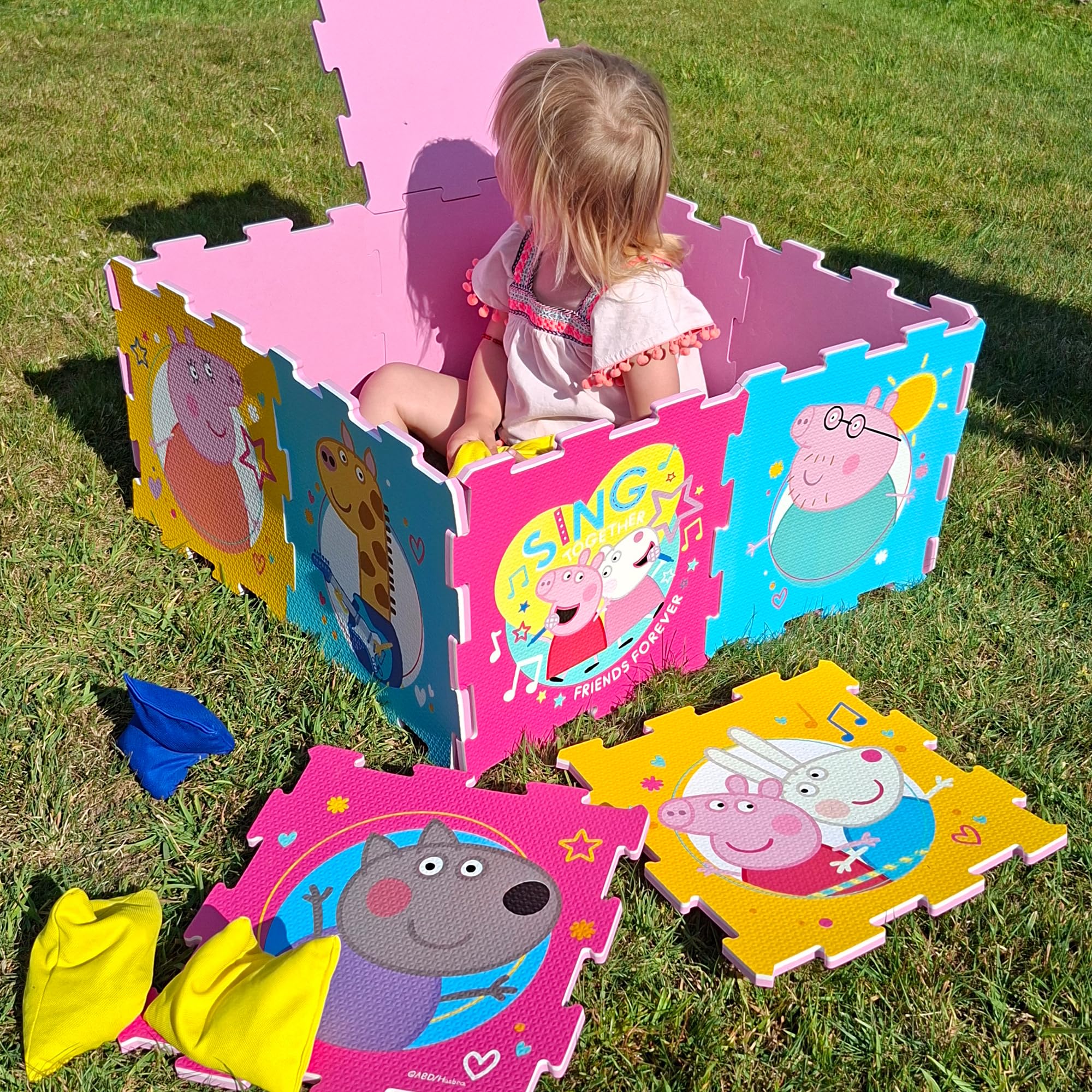 Peppa Pig Schaumstoff-Spielmatten | Weiche Baby Kleinkind Bodenmatte Fliesen für Laufstall, Bauchzeit | 10 mm dick ineinandergreifende 12-teilige Matte für Kinder