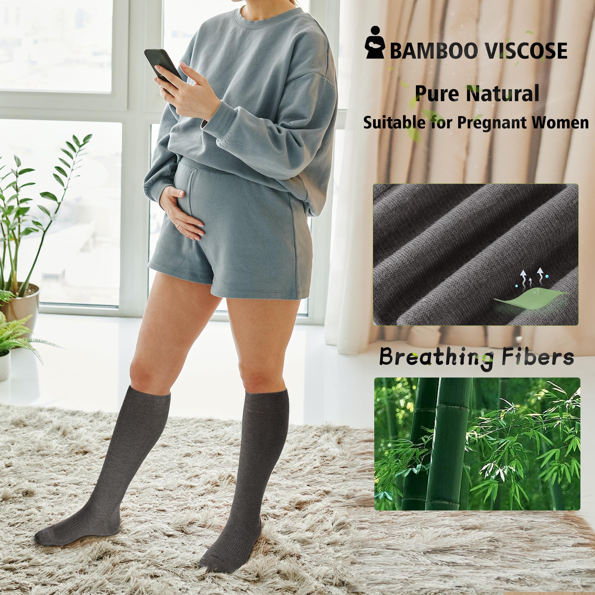 LEVSOX Viskose-Kompressionssocken aus Bambus für Schwangere, 20–30 mmHg, kniehoch, niedliche Herrensocken für Reisen
